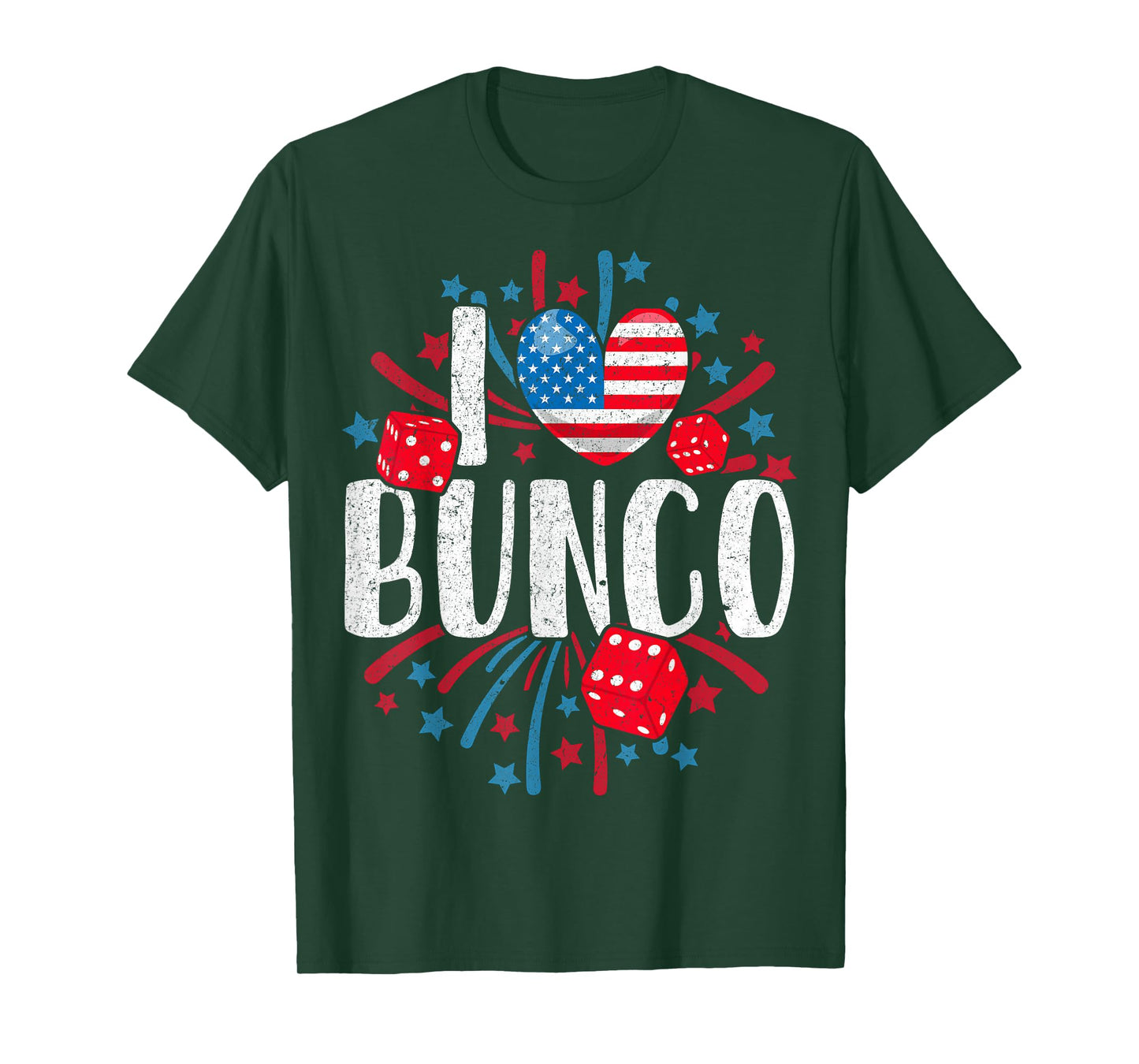 I Love Bunco USA Patriotic Dice Game 4th of July Fireworks T-Shirt