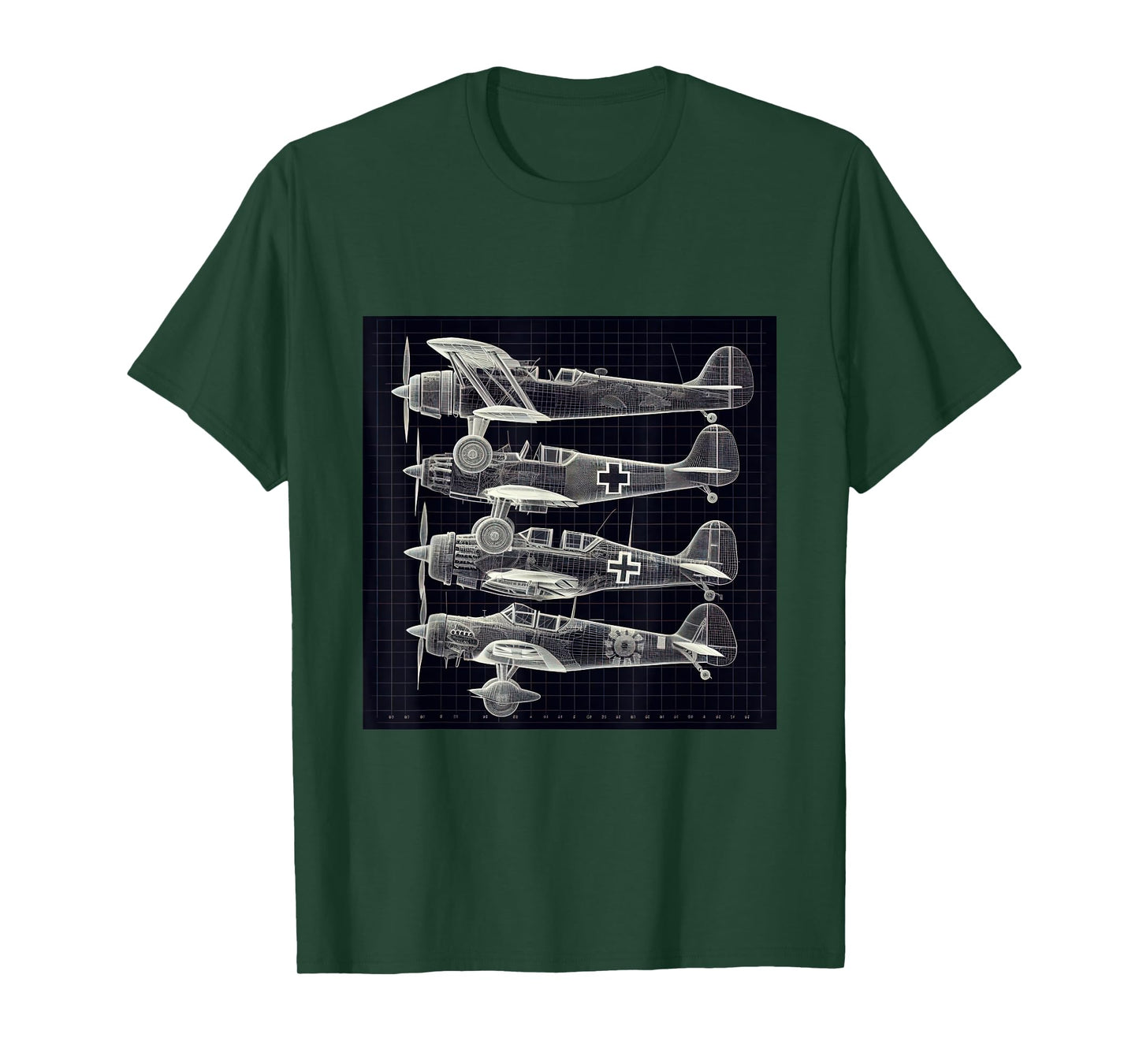 WW2 Airplane Wireframe Blueprint WWII Warplanes T-Shirt