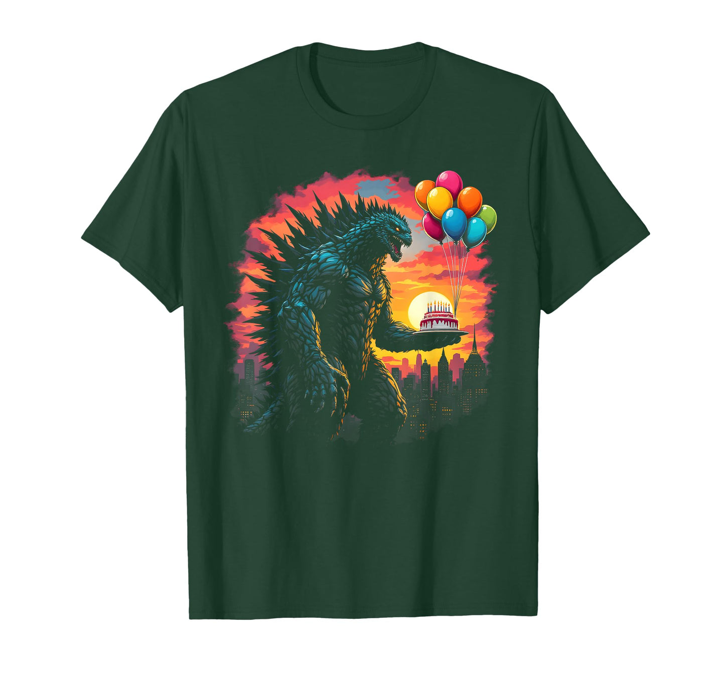 Kaiju Balloon And Cake Funny Japanese Monster Lover Birthday T-Shirt