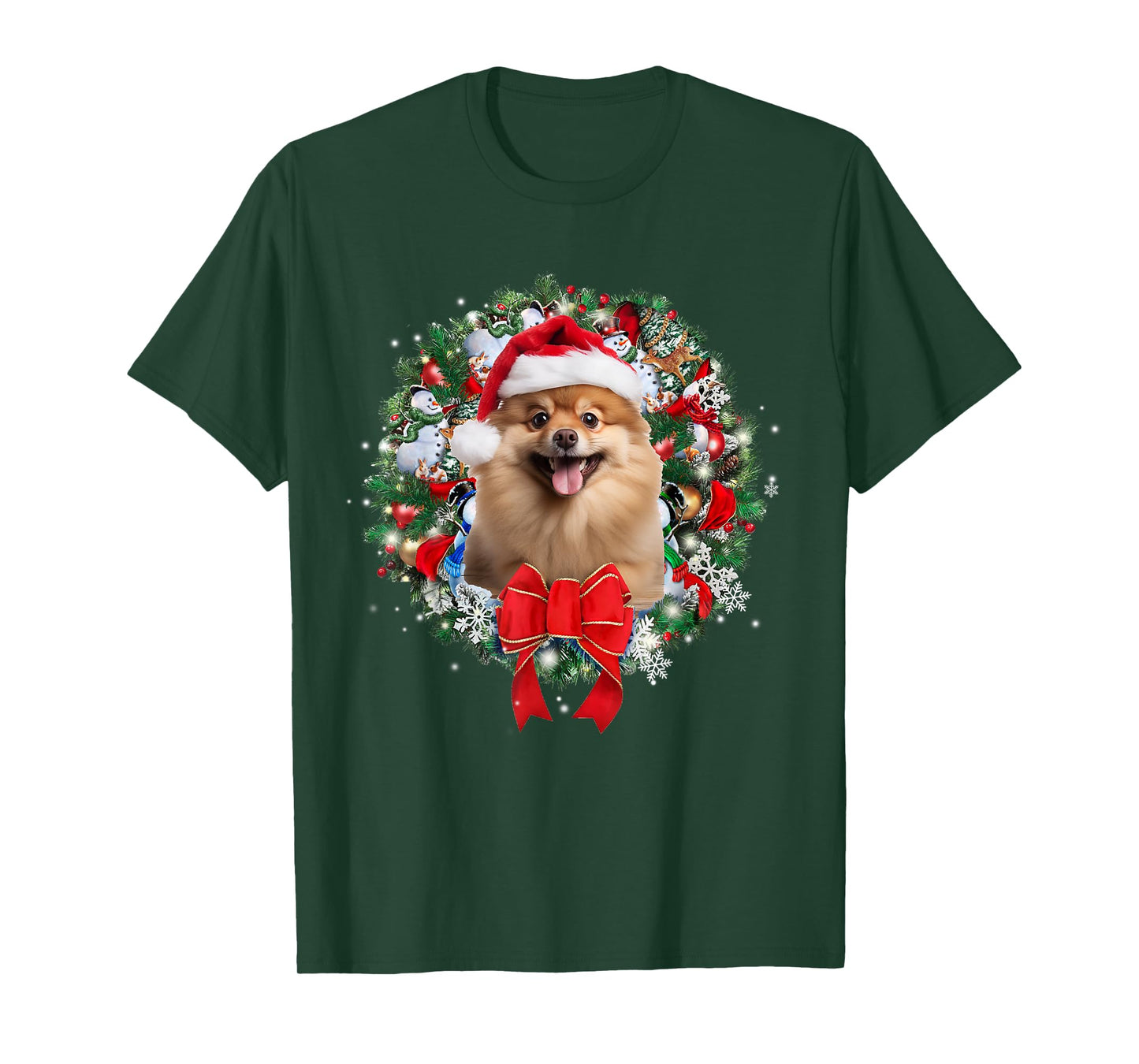 Pomeranian Christmas Wreath Decoration Xmas Pajamas T-Shirt