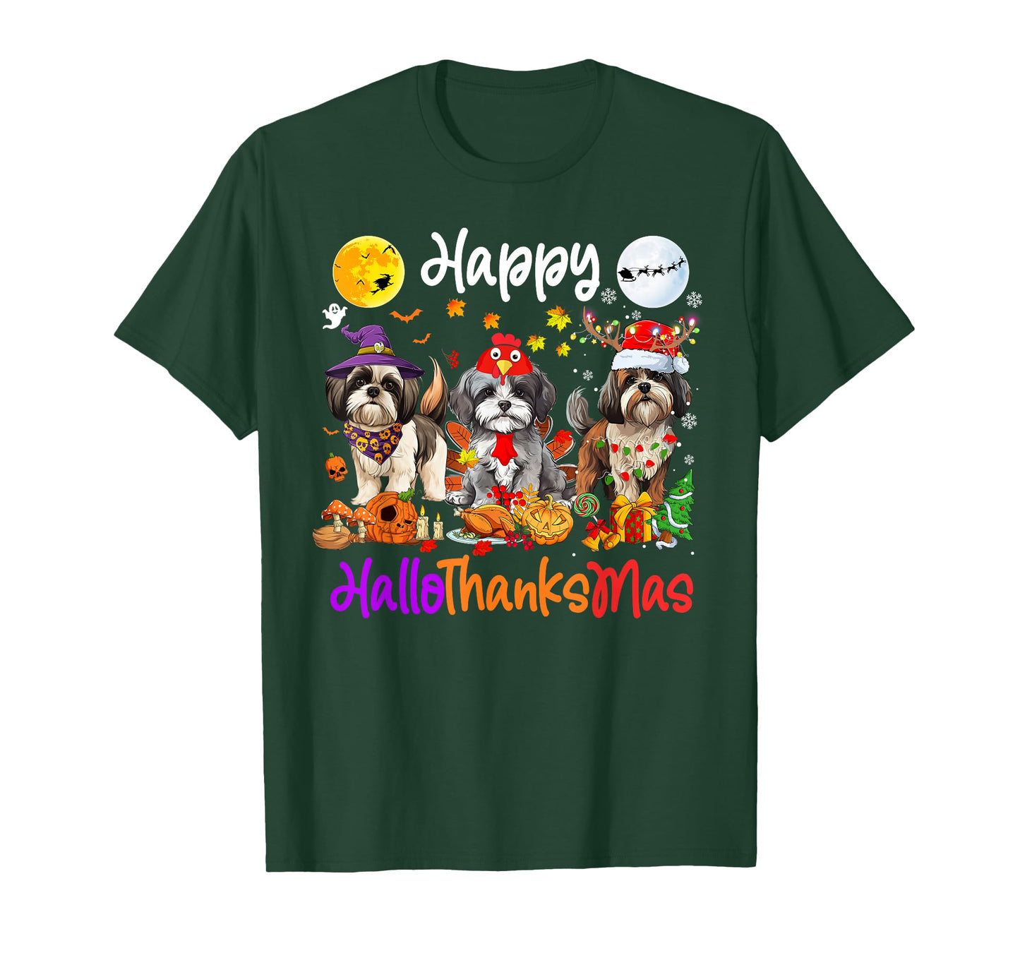Halloween Thanksgiving Christmas Shih Tzu Dog Hallothanksmas T-Shirt