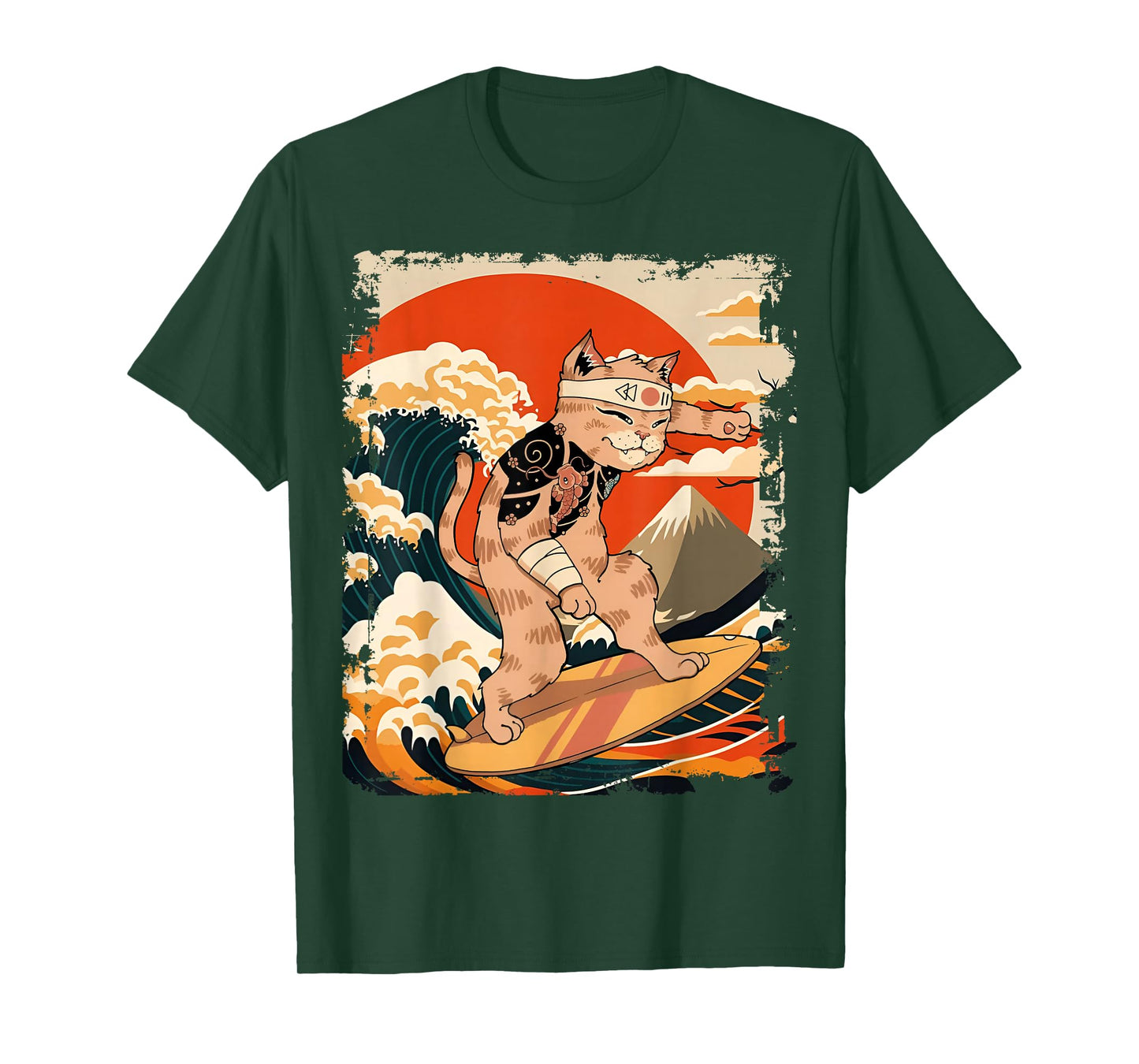 Japanese Ninja Art and Japan Surfing Cat T-Shirt