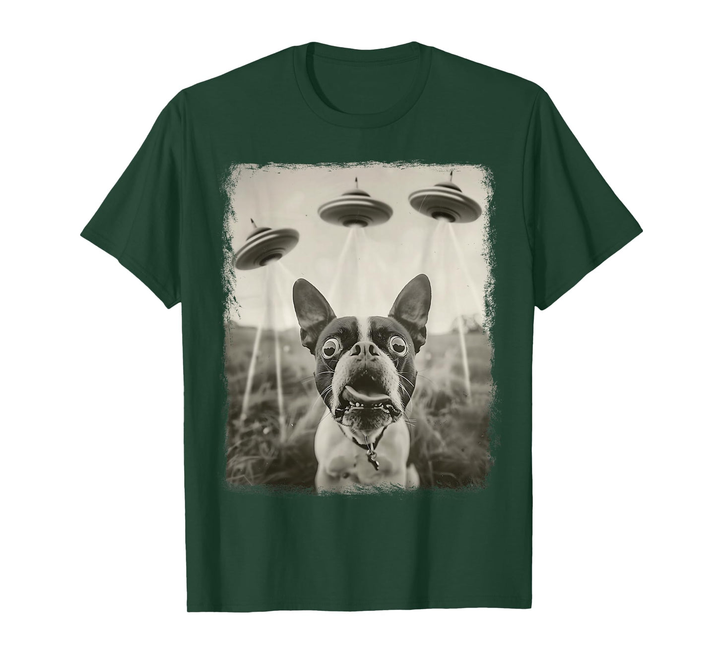 Boston Terrier Dog UFO Alien Extraterrestrial Selfie T-Shirt