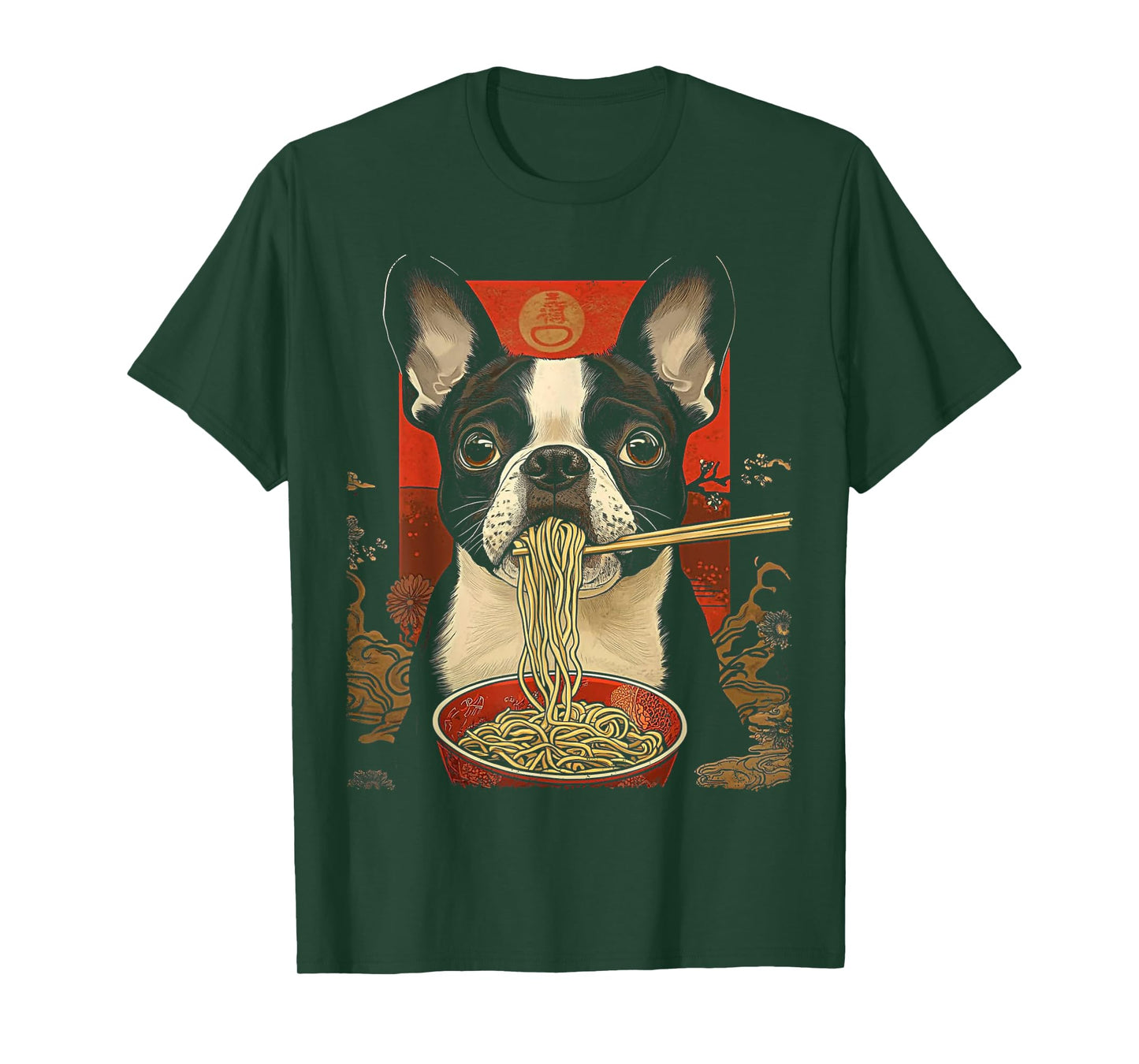 Boston Terrier Dog Eating Ramen Noodles T-Shirt