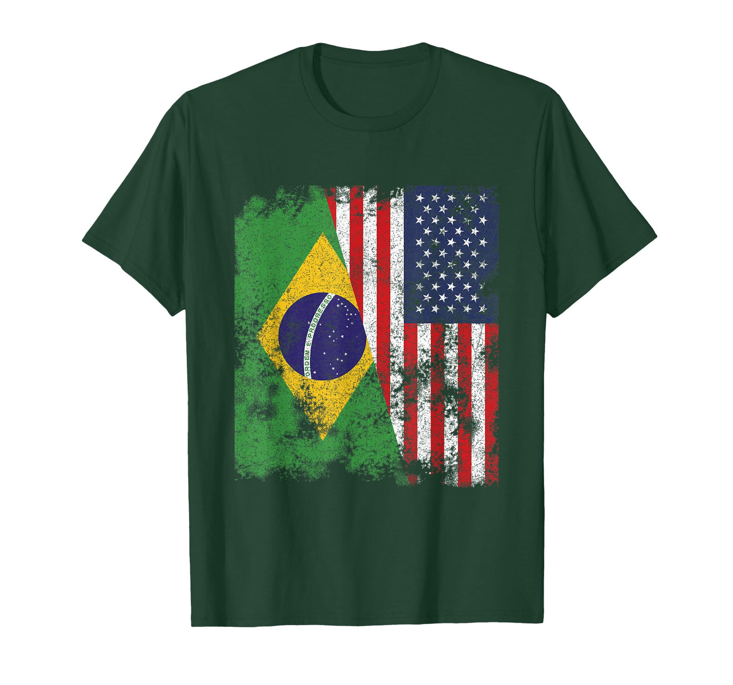 Brazil USA Flag Distressed - Half American T-Shirt