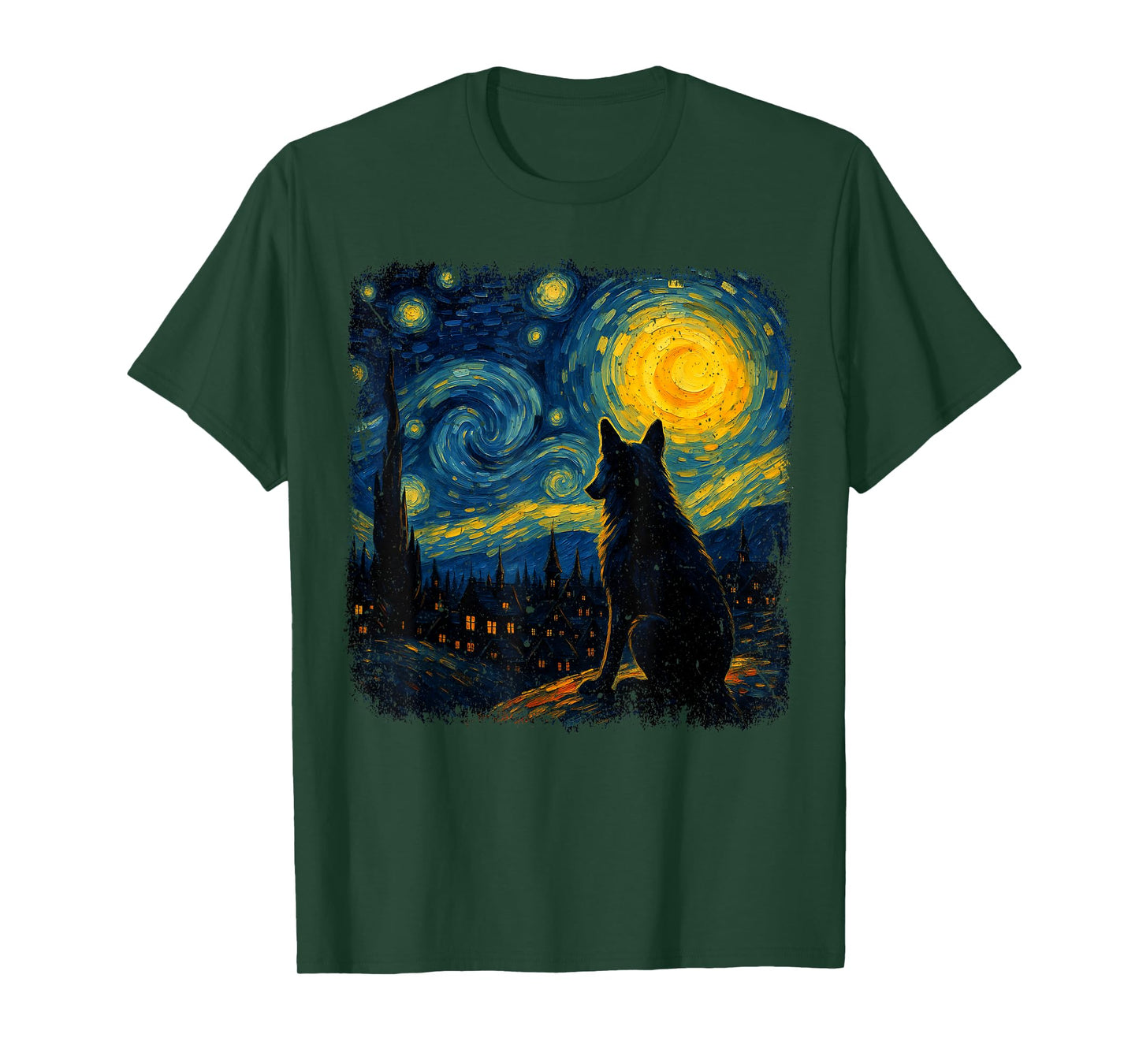 Wolf Starry Night Van Gogh Art Funny Gifts For Men Women Kid T-Shirt
