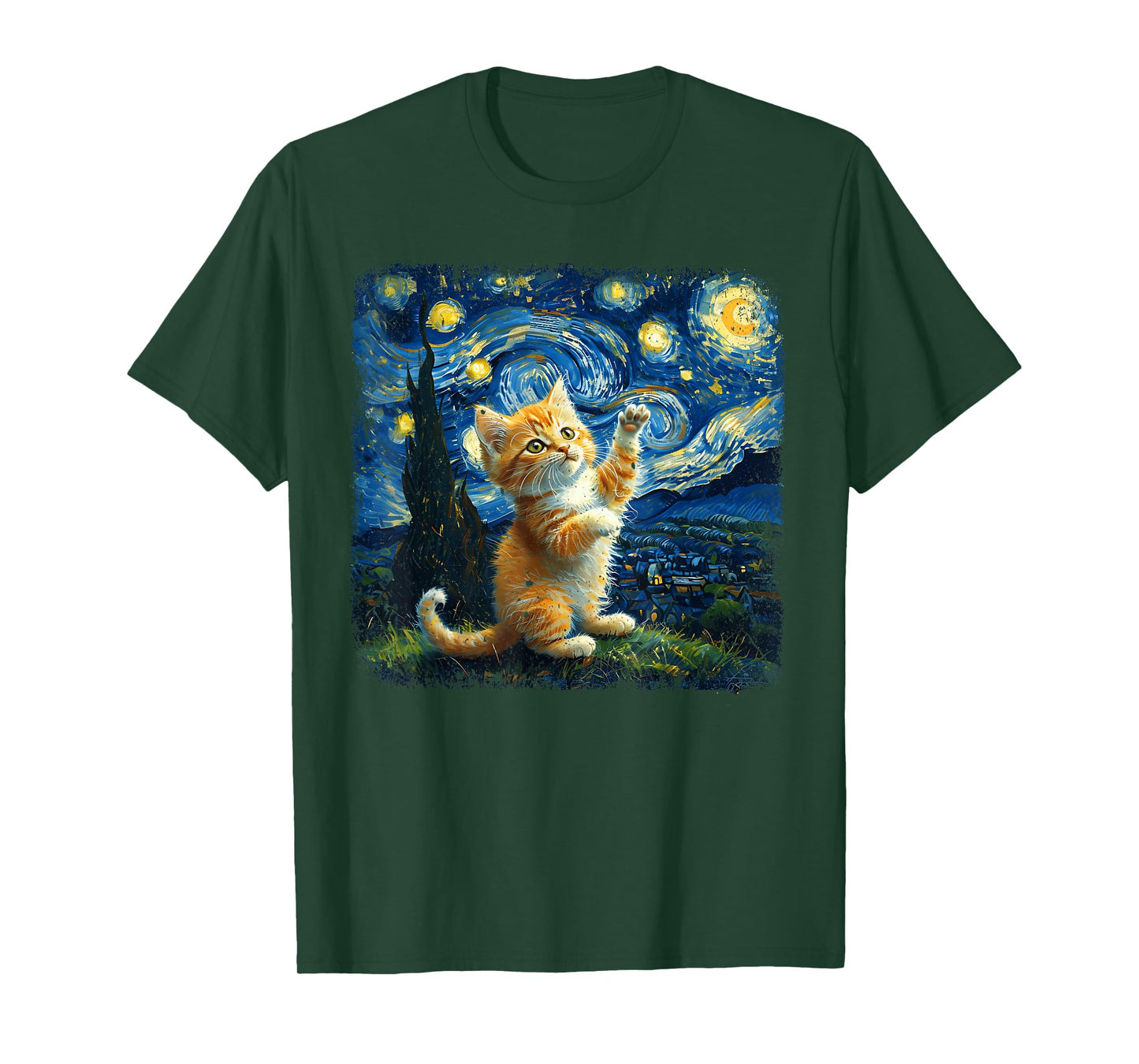Cat Starry Night Van Gogh Cat Lover Mom Dad Men Women Kid T-Shirt