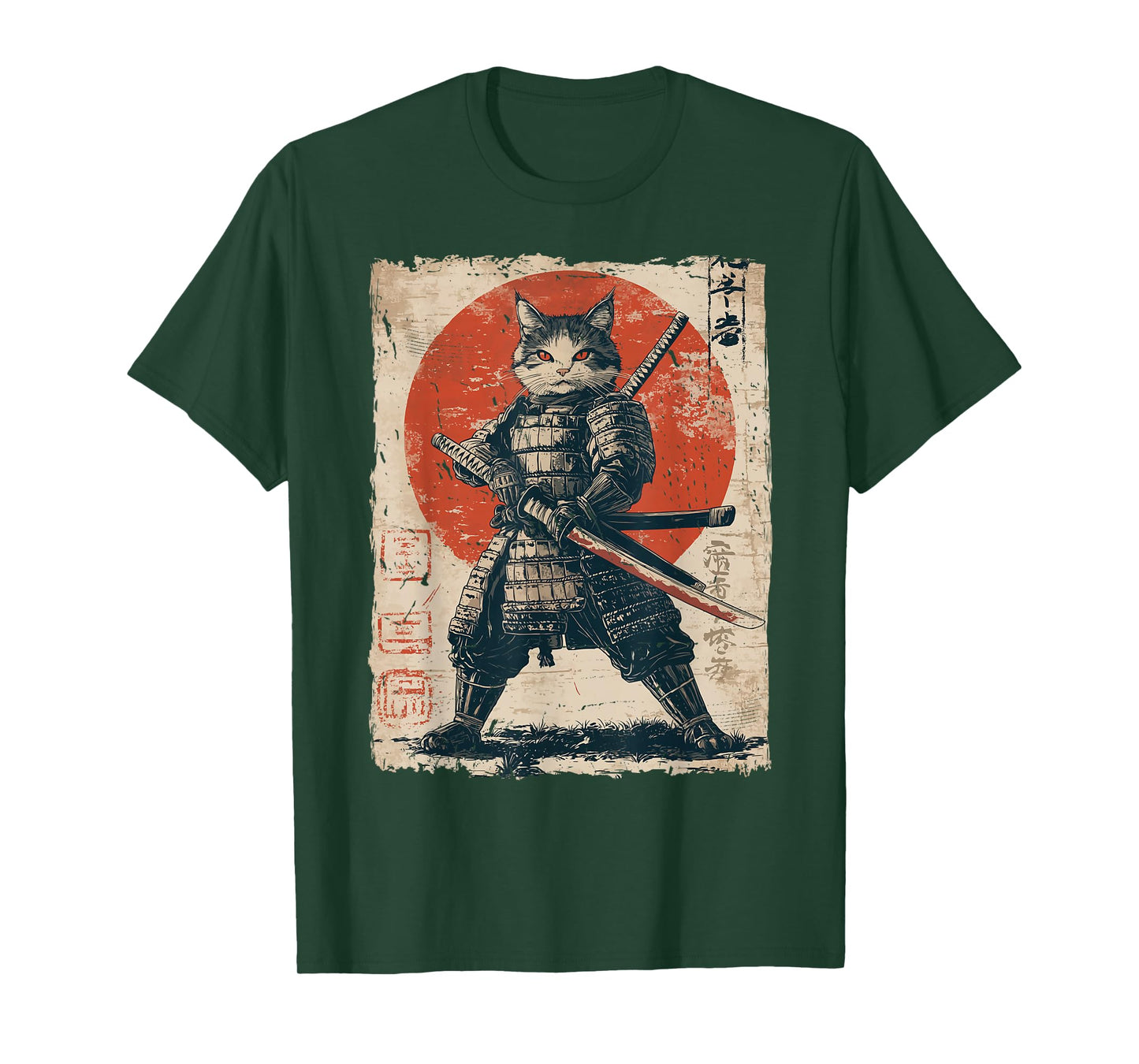 Samurai Cat Warrior Japanese Ukiyo-e Artwork Cat Samurai T-Shirt