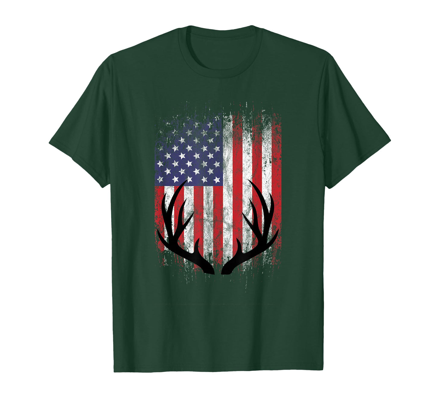 Deer Hunting American Flag Whitetail Buck Antlers Short Sleeve T-Shirt