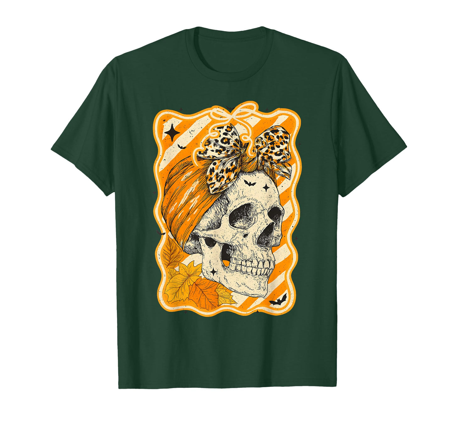HUGvyn Fall Autumn: Skull Fall Bow Halloween Skeleton Women T-Shirt
