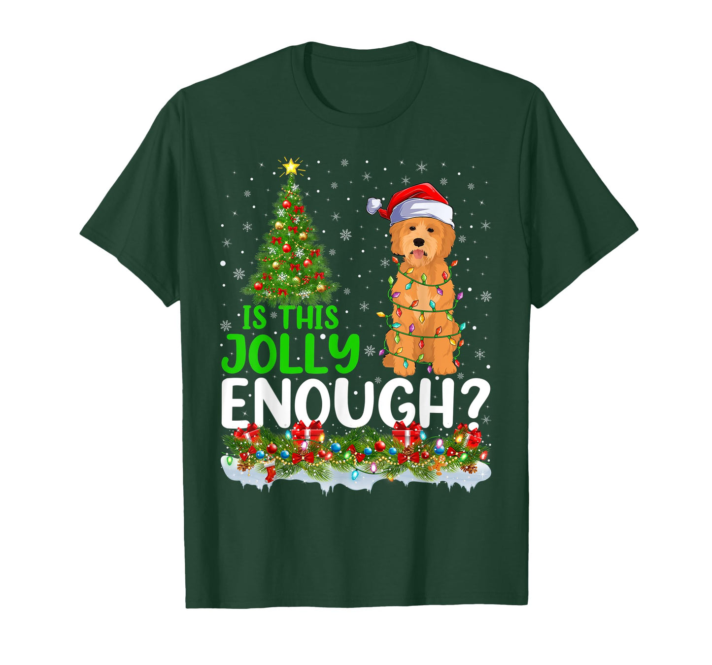 Is This Jolly Enough Goldendoodle Dog Christmas Tree T-Shirt