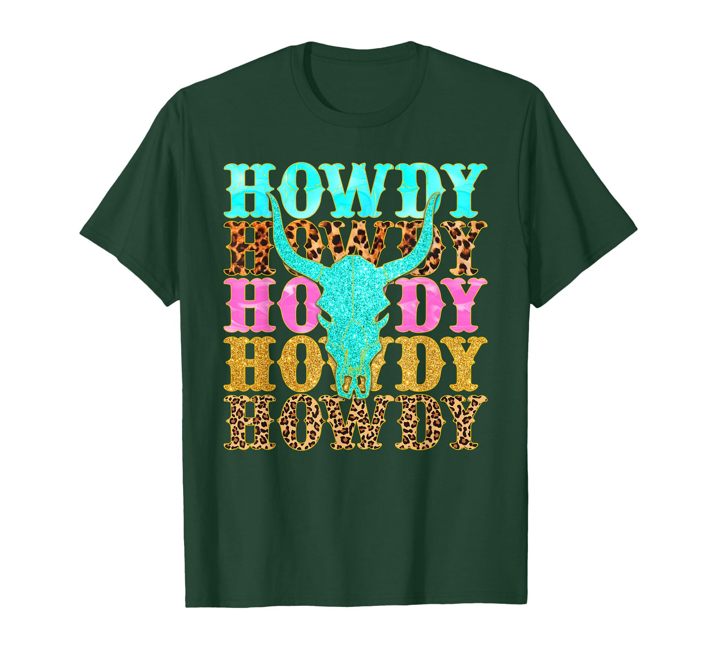 Western Country Leopard Howdy Bull Skull Cowgirl Rodeo T-Shirt