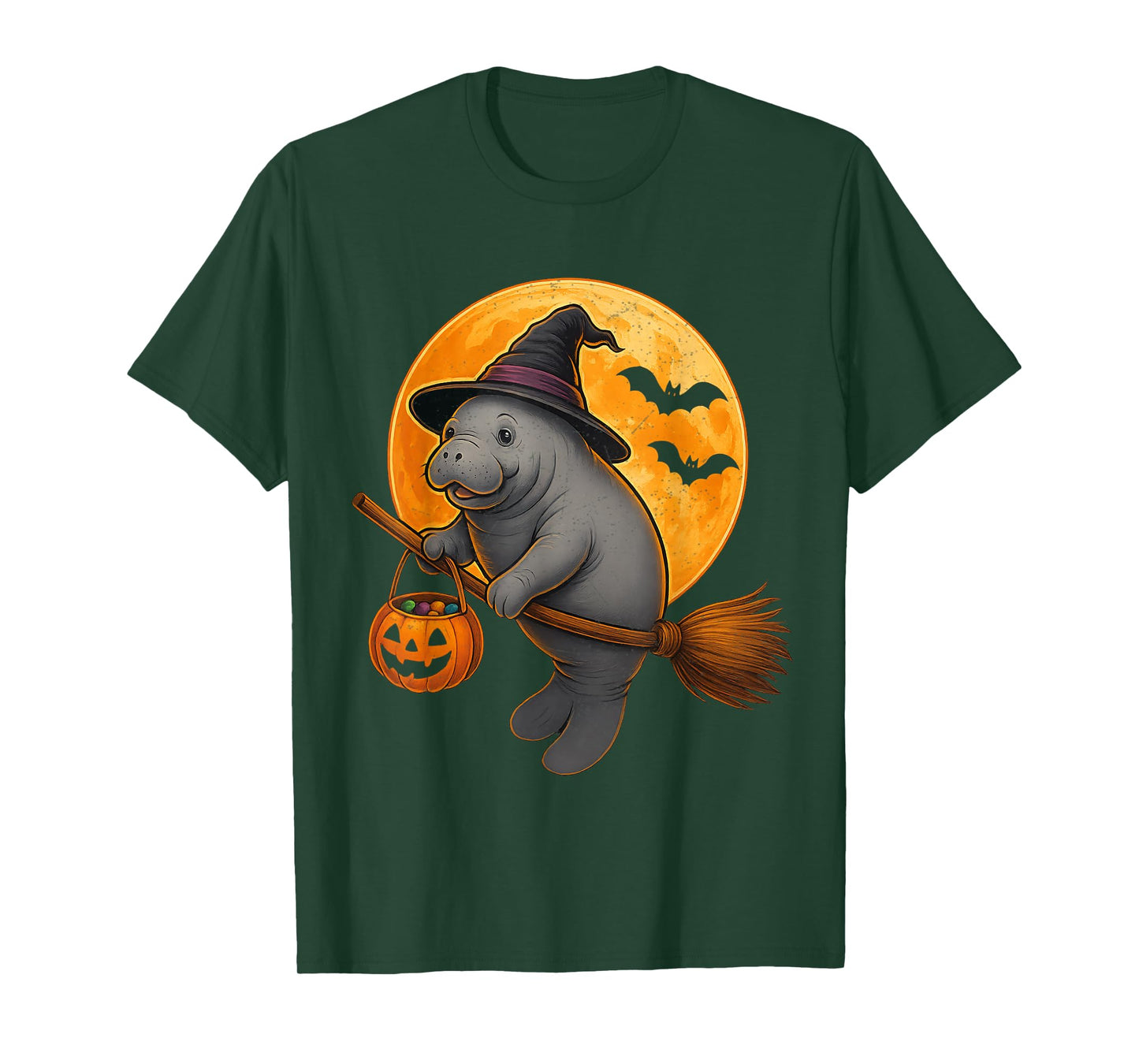 Manatee Witch Hat Pumpkin Halloween Costume Men Women Kids T-Shirt