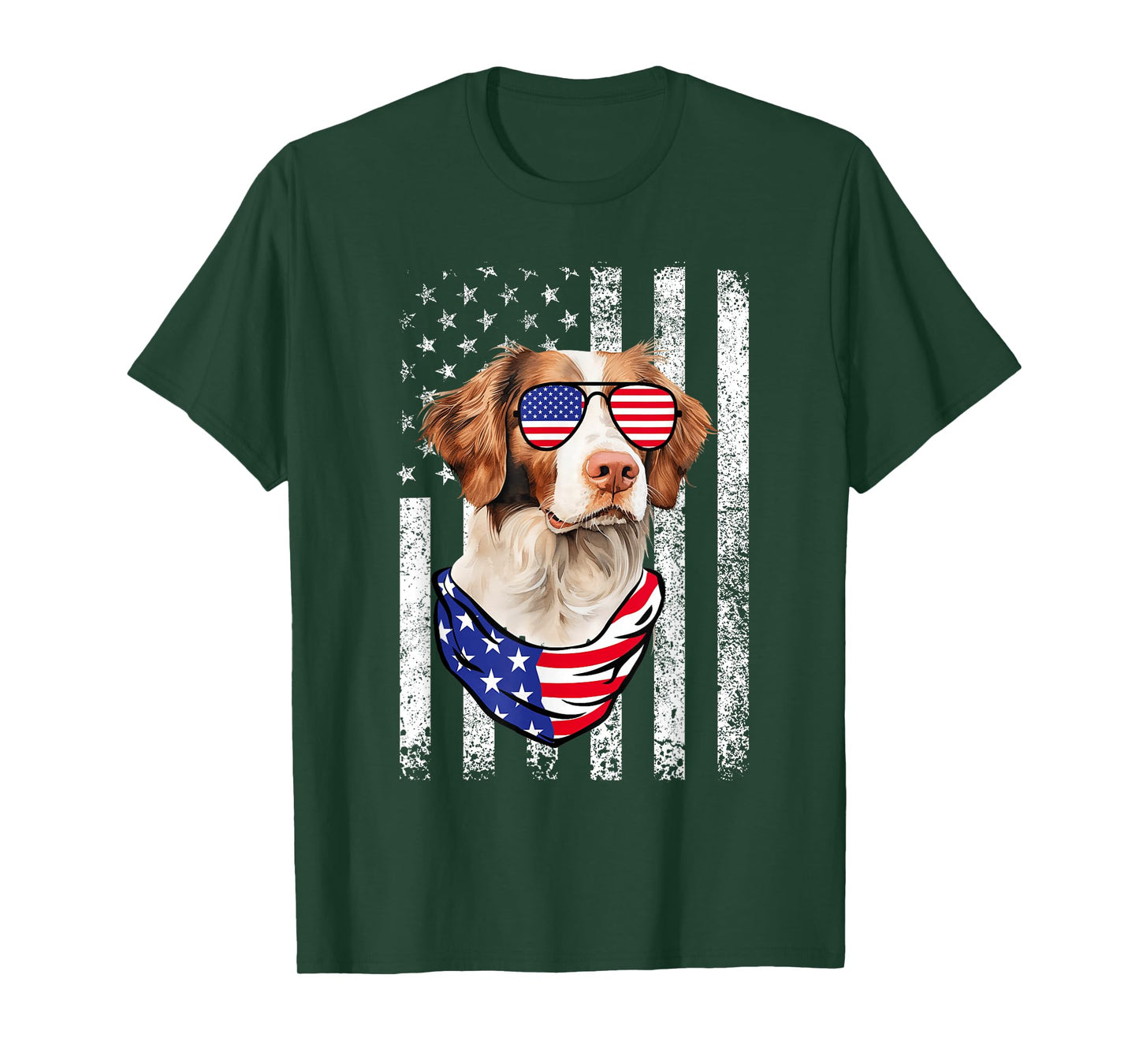 Brittany Spaniel American Flag USA Patriotic 4th of July T-Shirt