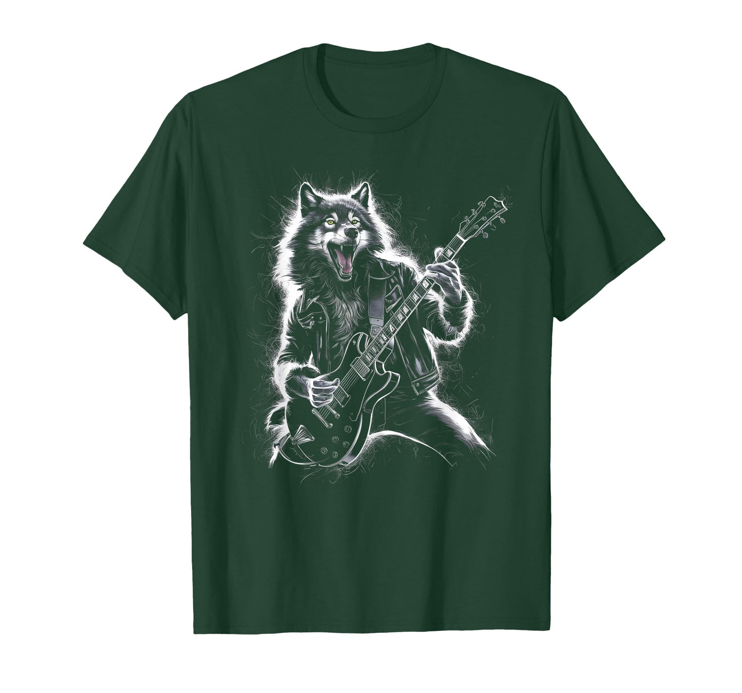 Wolf Playing Guitar Rocker Dog Playing Guitar Rock T-Shirt