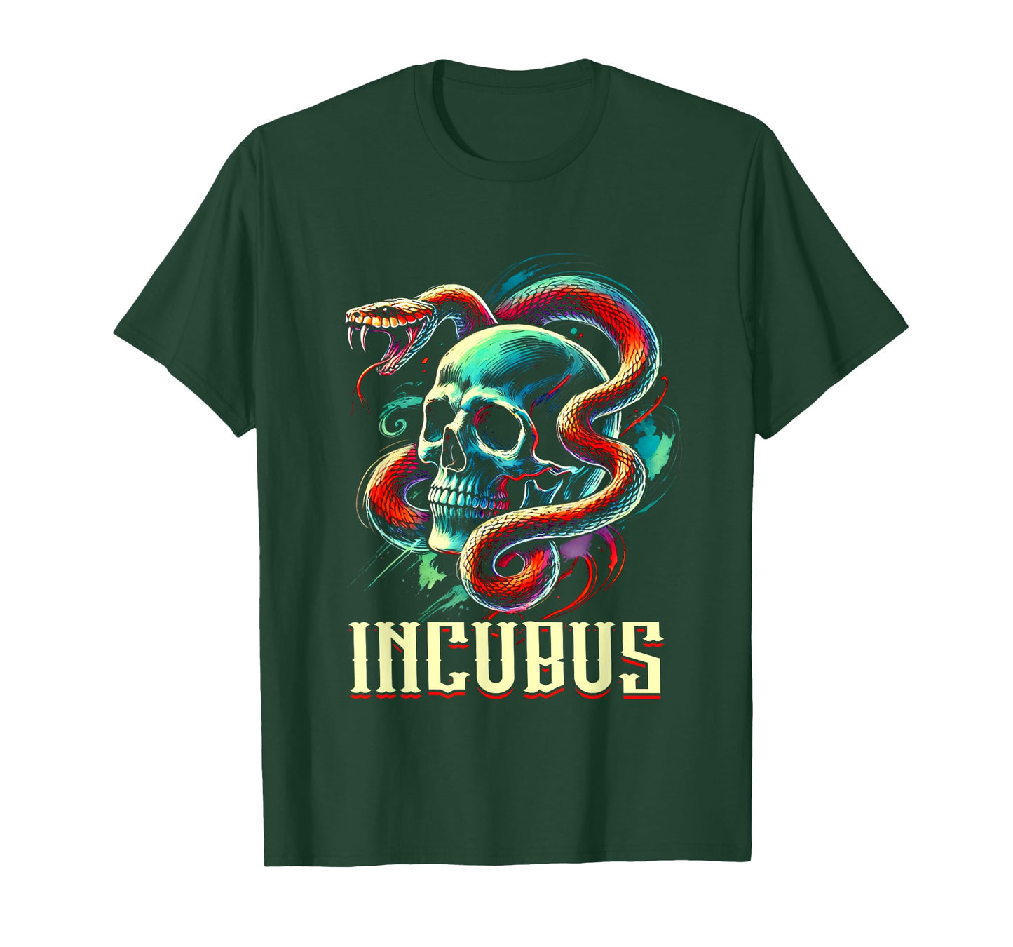 Vintage Retro Incubus Skull and Snake Halloween Horror Style T-Shirt