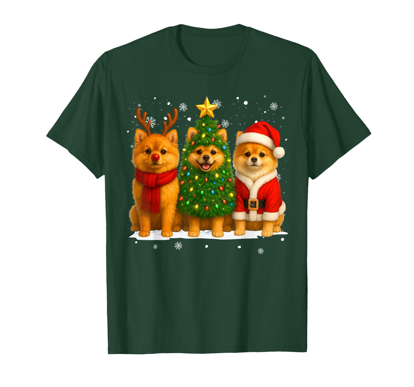 Retro Christmas Pomeranian Santa Reindeer Dog Lover T-Shirt