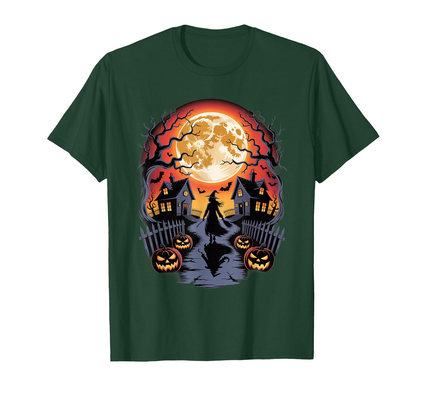 Witchy Halloween Night with Pumpkins and Moon Design T-Shirt
