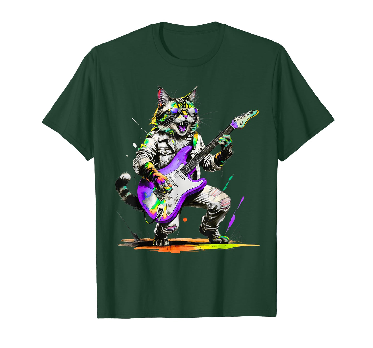 Pawsome Funny Cat Playing Guitar Rock and Roll Men Women Kid T-Shirt