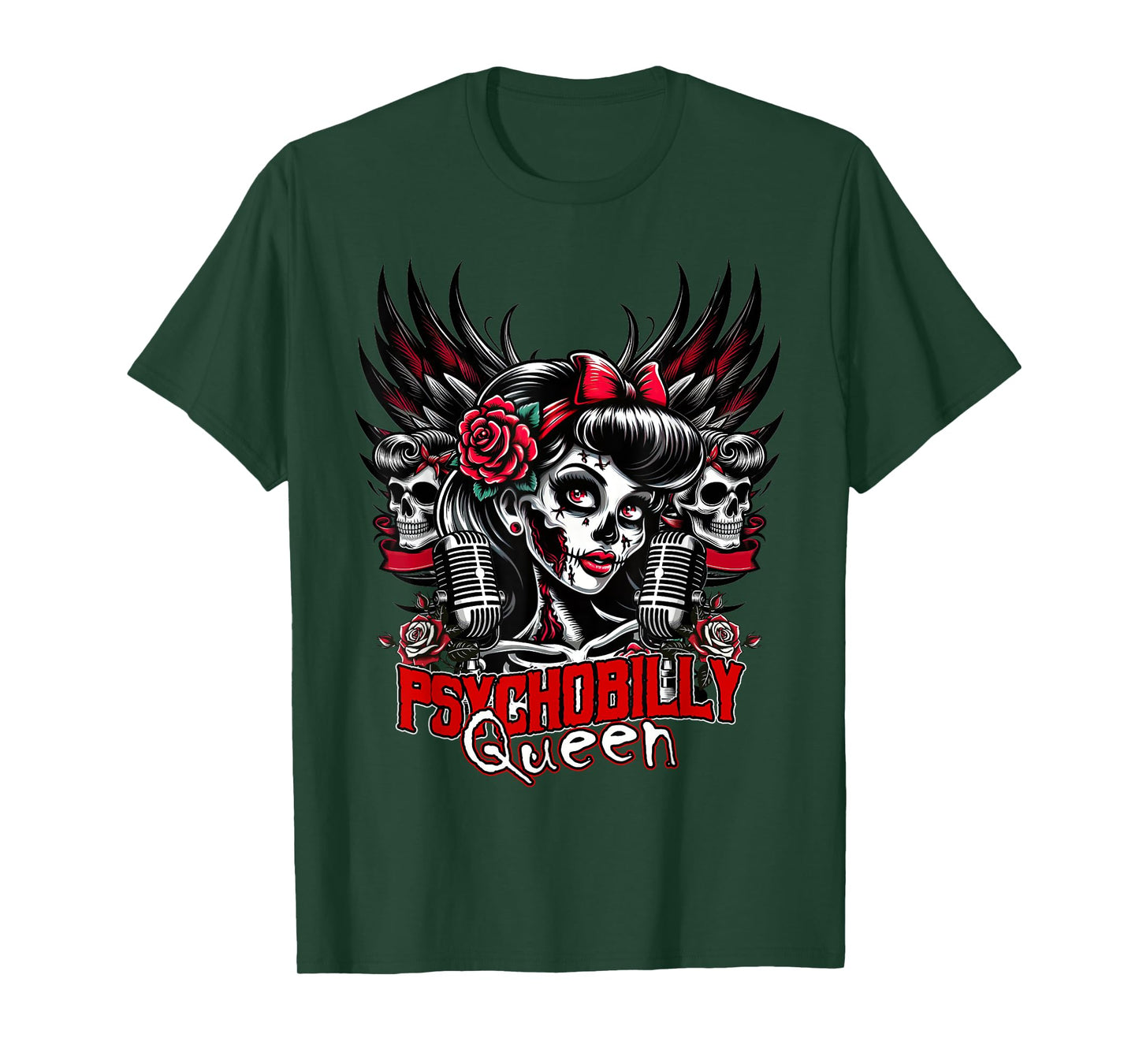 Psychobilly Queen Zombie Pin Up Girl Retro Rockabilly T-Shirt