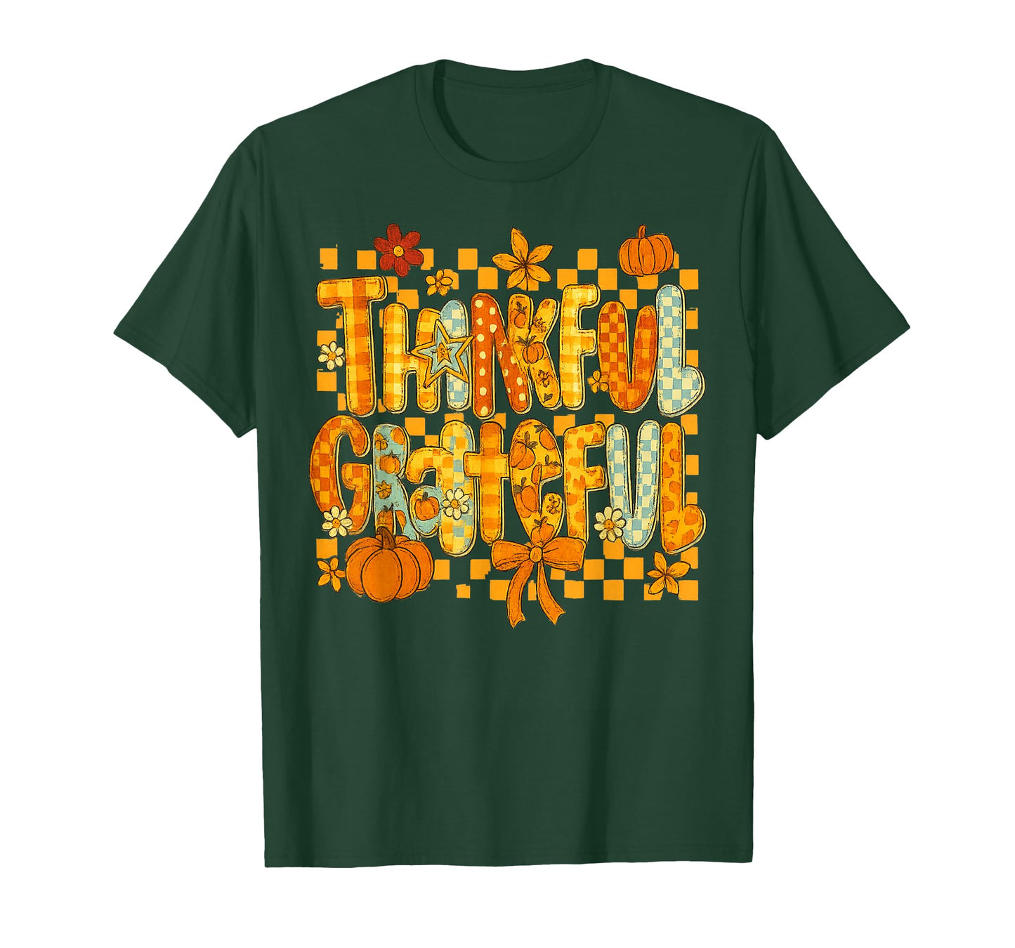 Thankful Grateful Funny Pumpkin Flowers Funny Thanksgiving T-Shirt