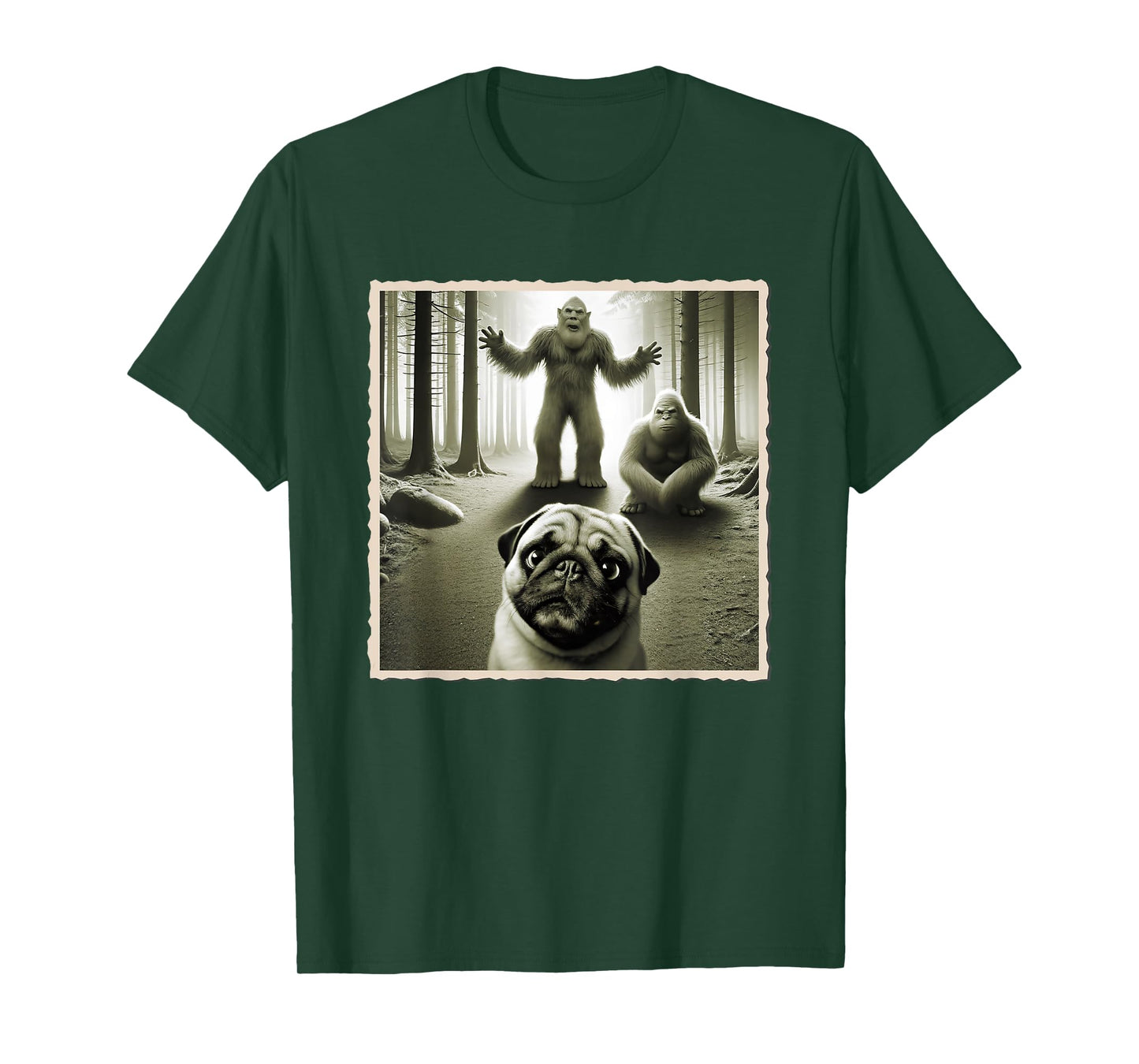 Pug Selfie With Bigfoot | Dog & Funny Pug T-Shirt