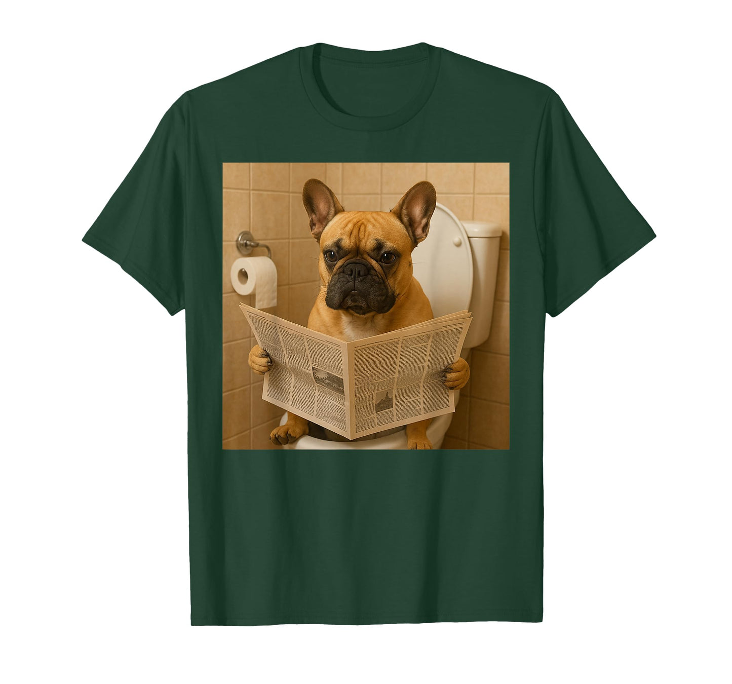 Funny French Bulldog Sitting on The Toilet Reading Newspaper T-Shirt