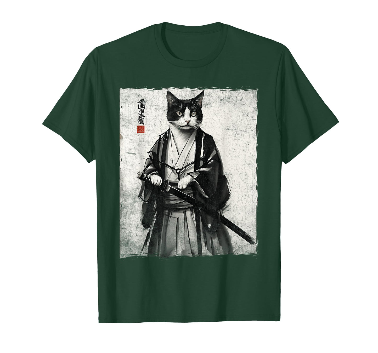 Samurai Cat Ukiyo-e Warrior Art Vintage Ninja Cat Graphic T-Shirt