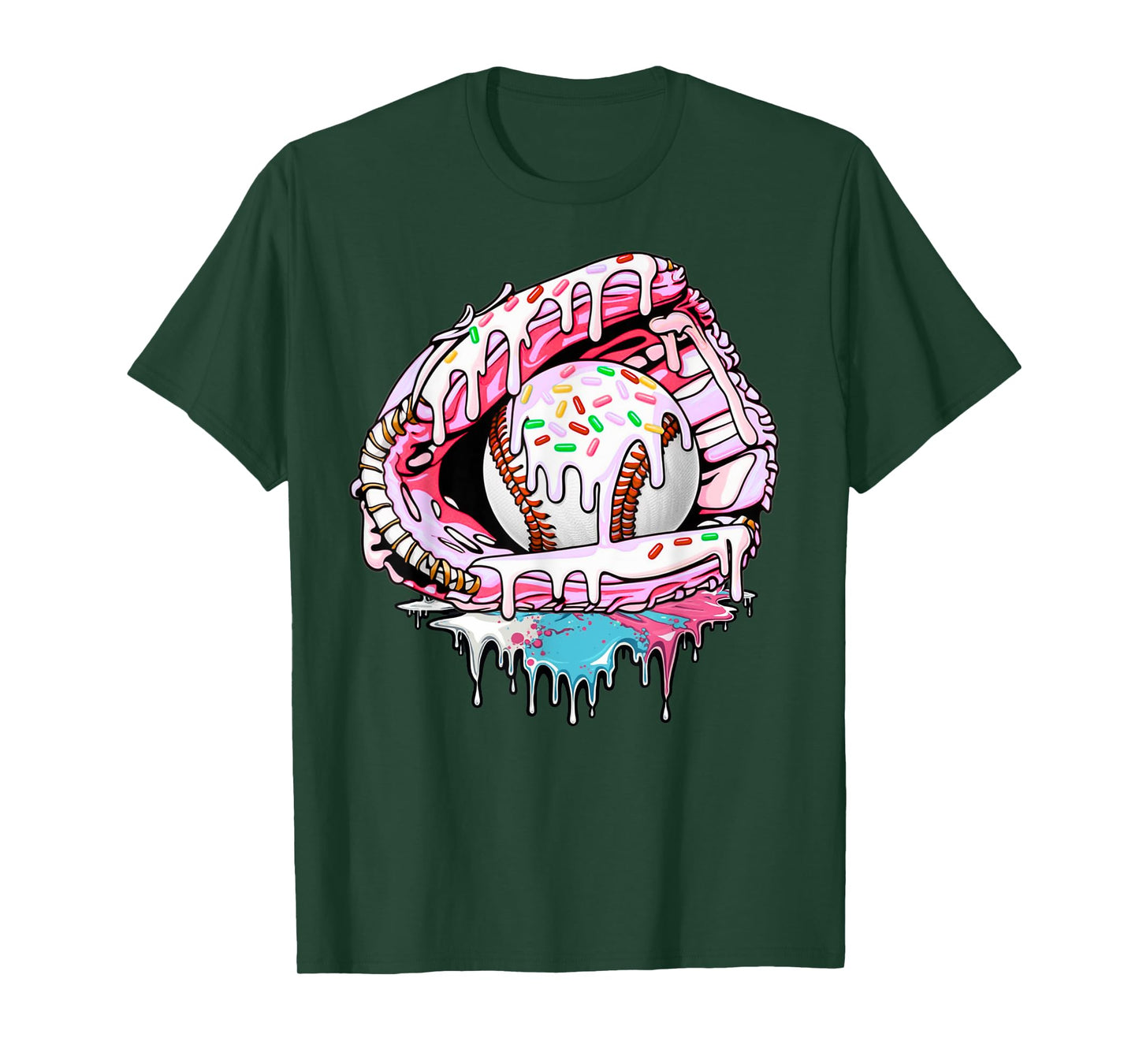 Baseball Ice Cream Drip Sprinkles Softball Glove T-Shirt