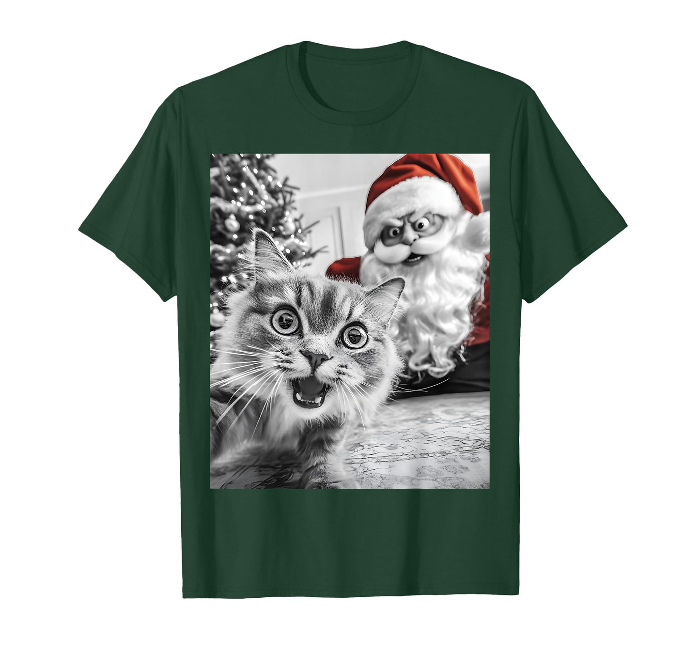 Funny Cat Selfie With Santa Christmas Men Women T-Shirt