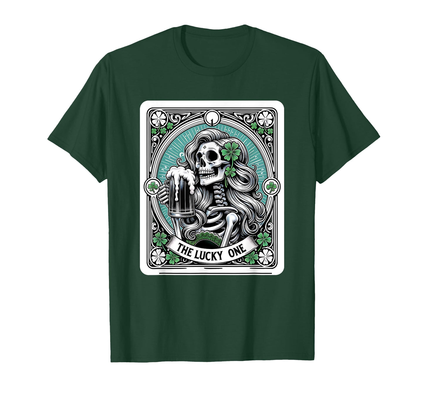 Lucky One St Patricks Day Tarot Card, Funny Skeleton T-Shirt