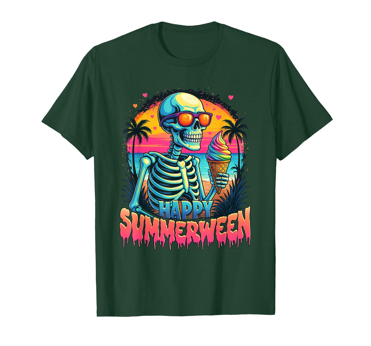 Summer Watermelon Jack-o-lantern Happy Summerween Skeleton T-Shirt