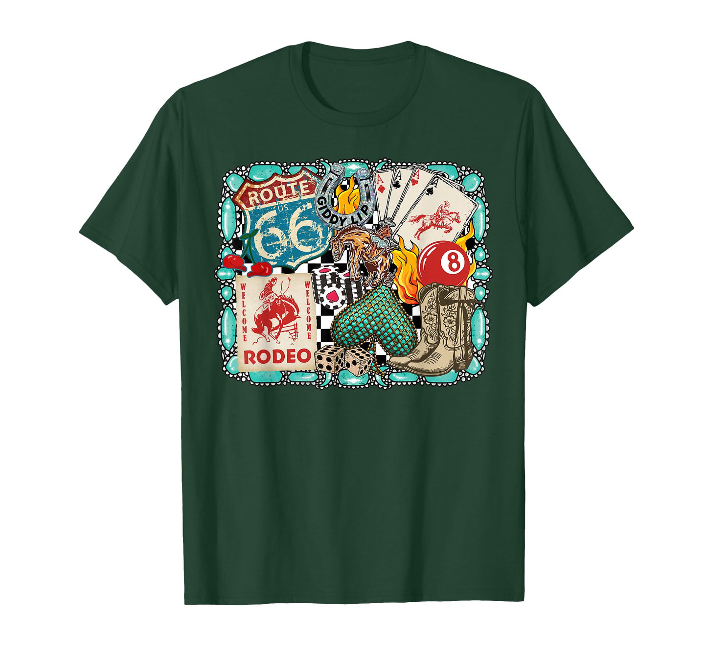 Retro Western Rodeo Cowboy Giddy Up Turquoise T-Shirt