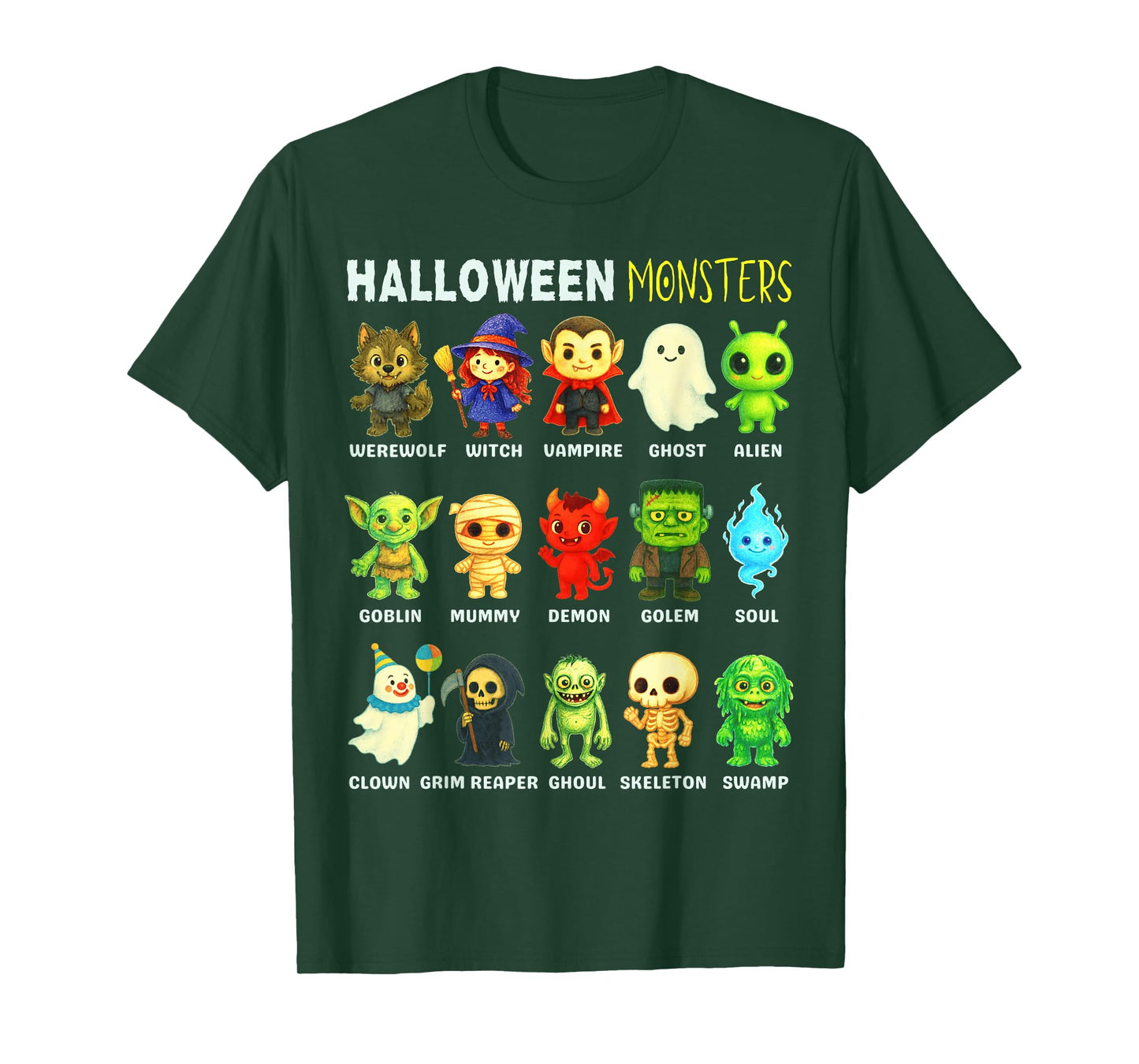 Types of Halloween Monsters Educational Poster For Kids Cute T-Shirt