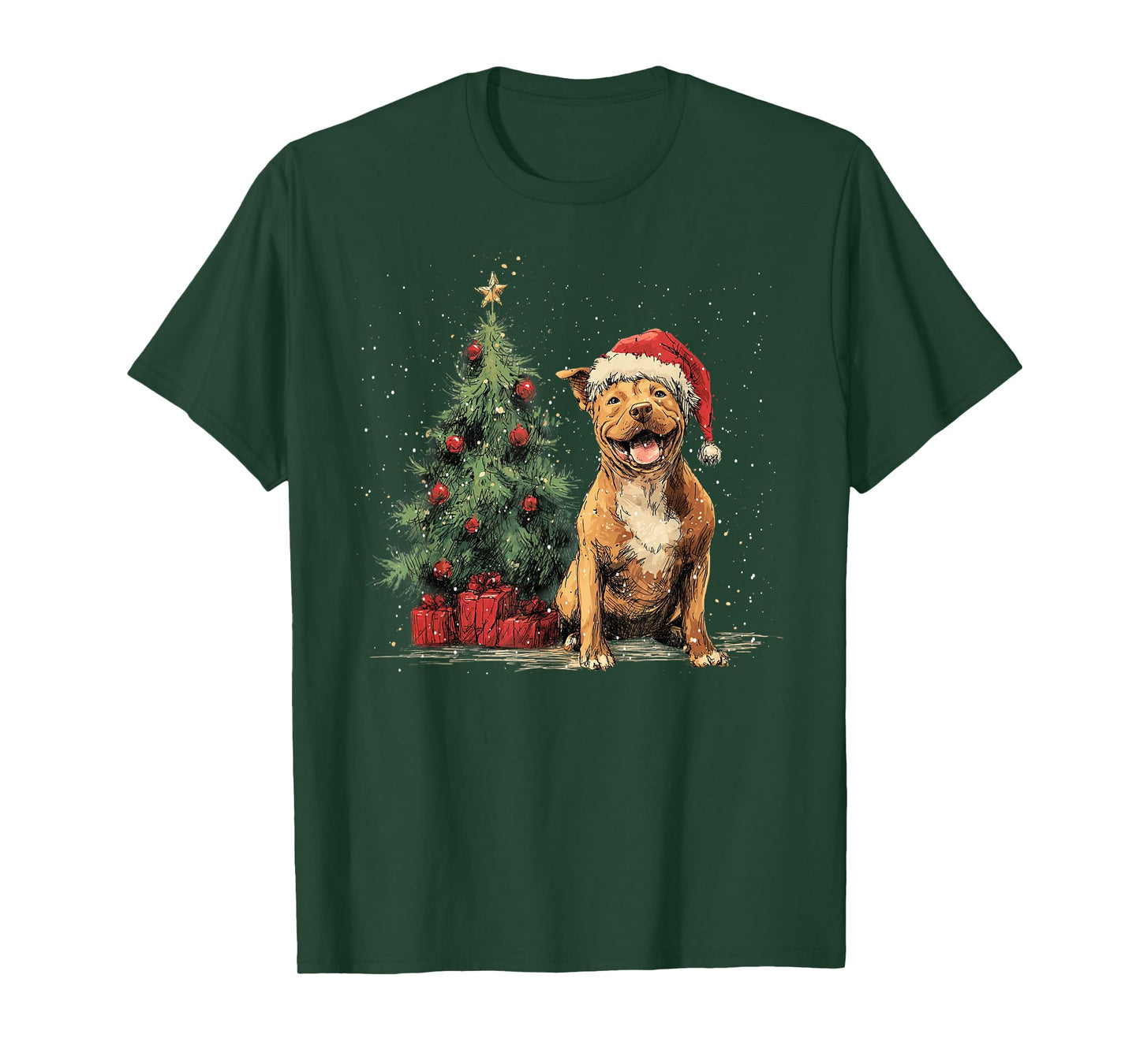 Funny Pitbull Christmas Tree Dog Lights Xmas T-Shirt