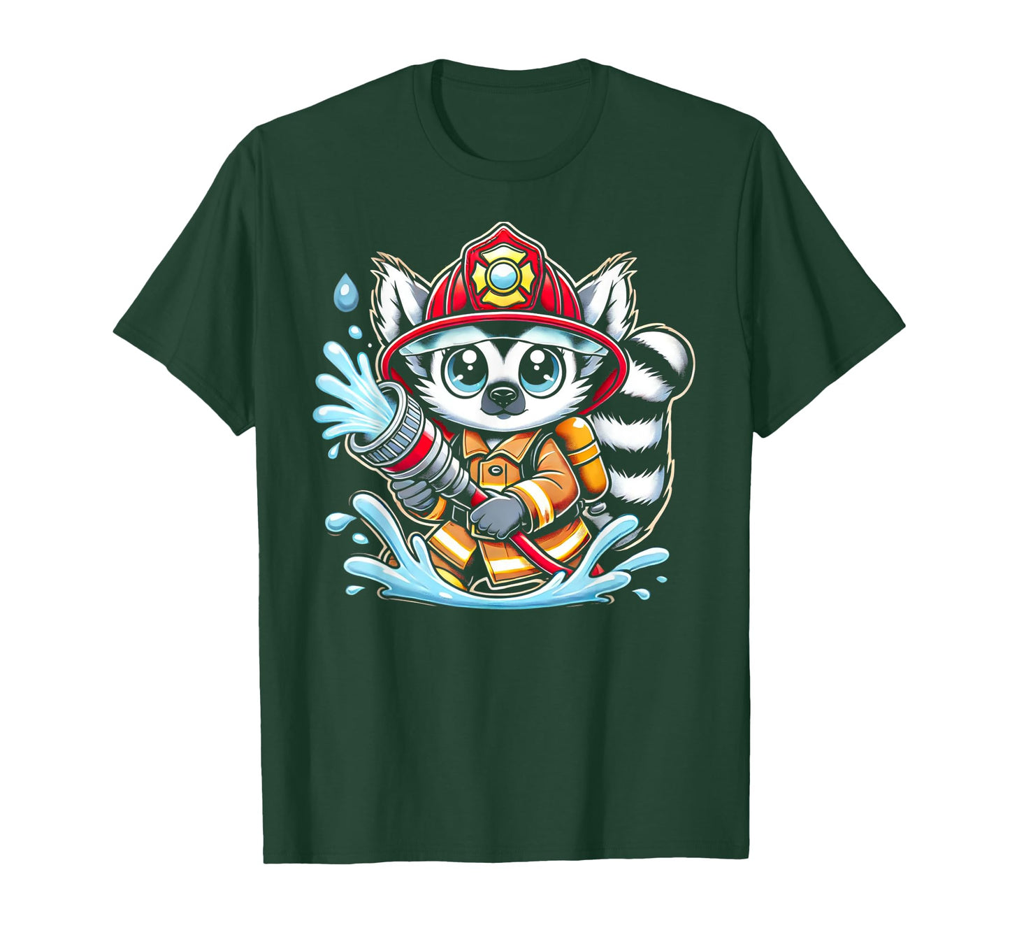 Cute Cartoon Lemur Firefighter Fireman For Children T-Shirt