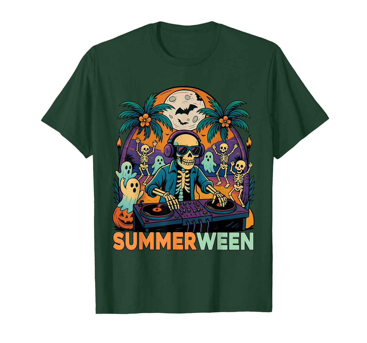Summerween DJ Skeleton Beach Party Halloween Music Vibes T-Shirt