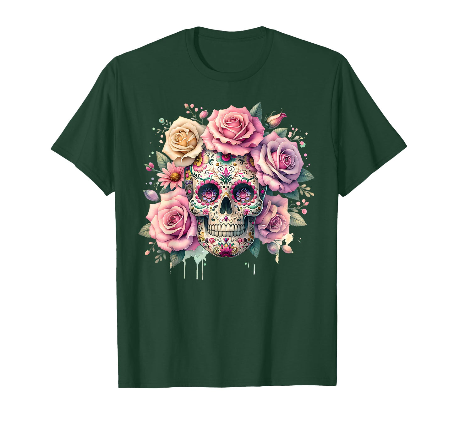 Rose Flower Skull Day Of The Dead Dia De Los Muertos Catrina T-Shirt