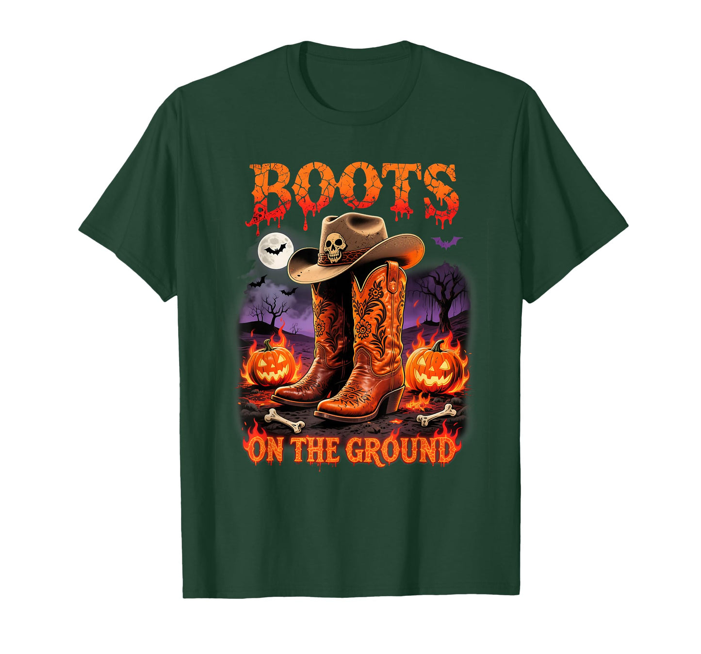 Boots On The Ground Halloween Cowboy Fire Art T-Shirt