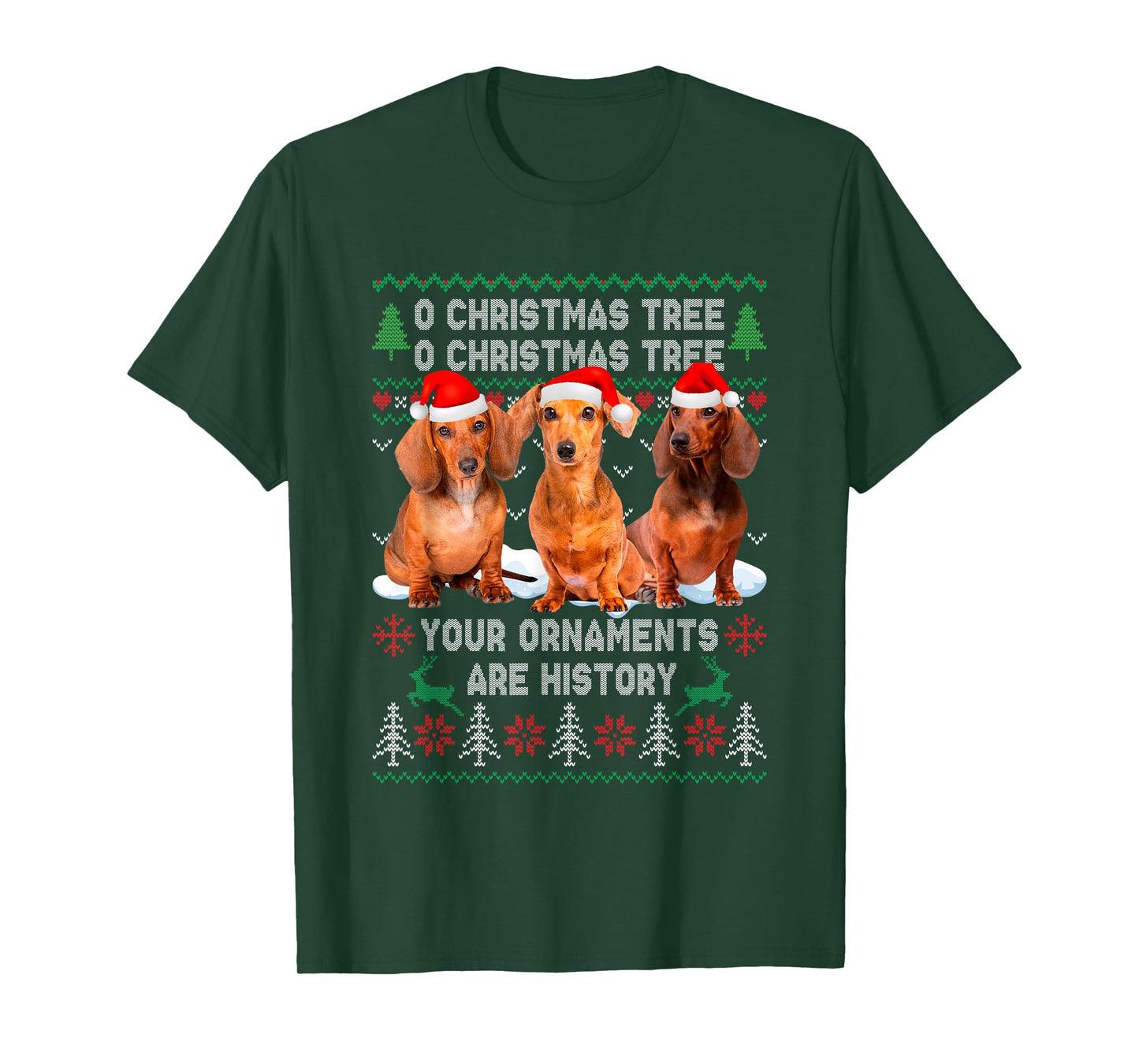 Cute Dachshund Dog Oh Christmas Tree Ugly Xmas T-Shirt