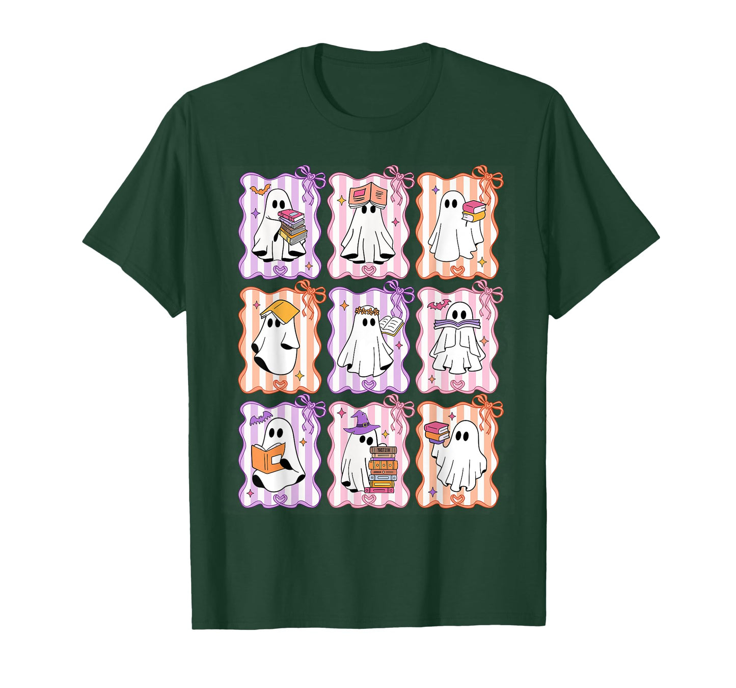 Preppy Spooky Ghost Reading Halloween Books Lover Teacher T-Shirt