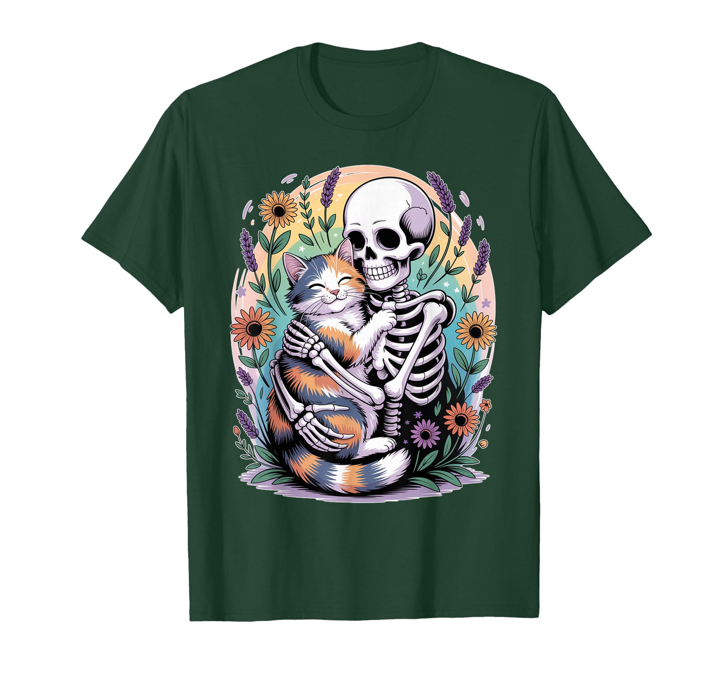 Funny Skeleton Hugging Cat Mom Dad Halloween Cats Lovers T-Shirt
