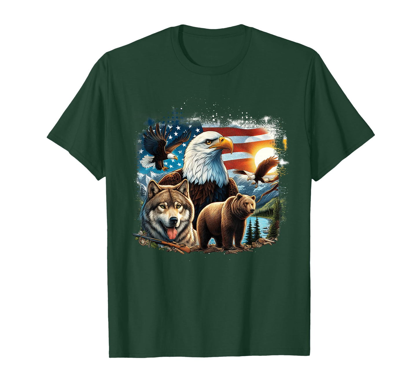 USA Animals Bald Eagles Grizzly Bear Wolf Wilderness Nature T-Shirt
