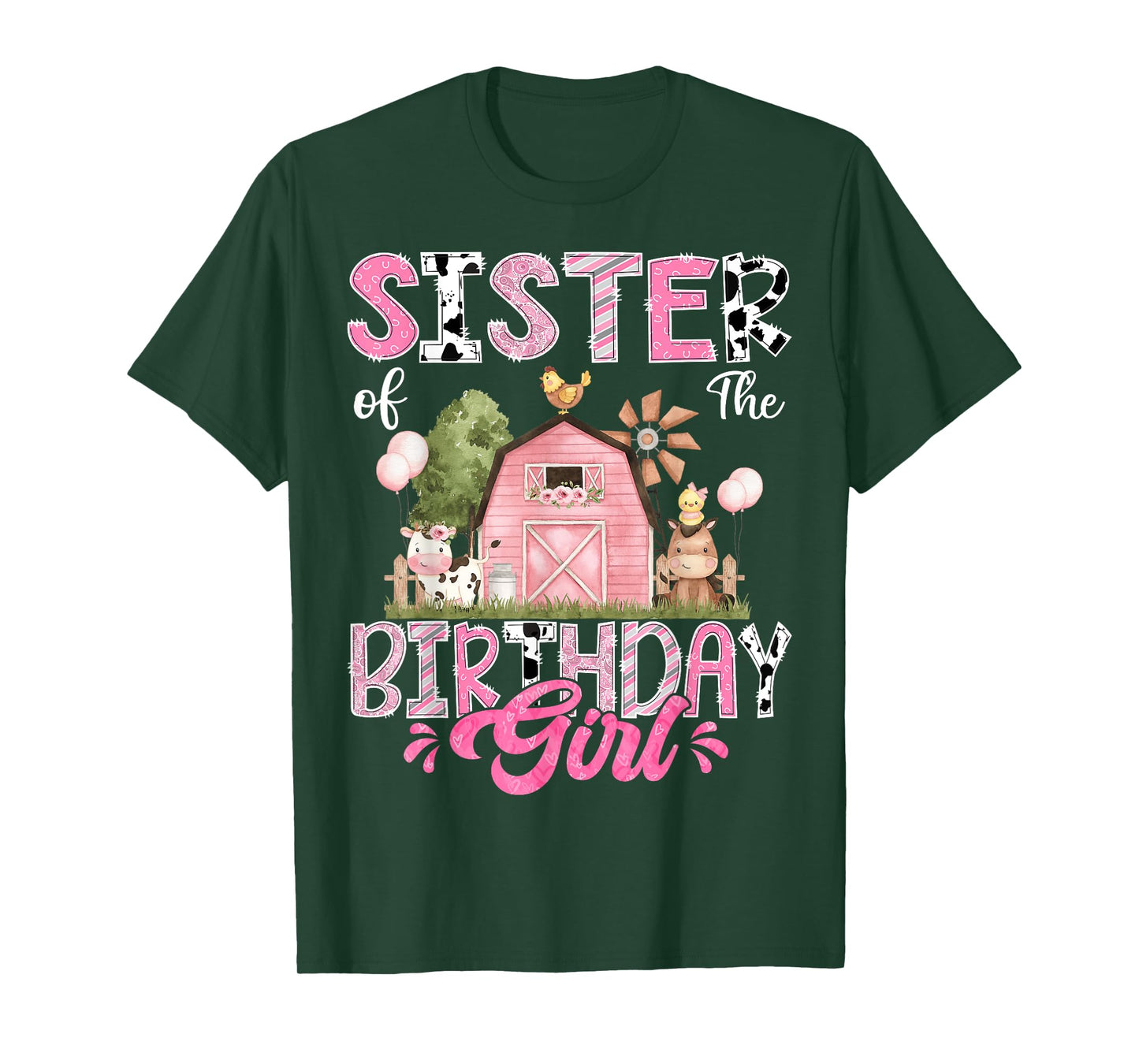 Sister Of The Birthday Girl 1St Birthday Pink Cow Farm T-Shirt