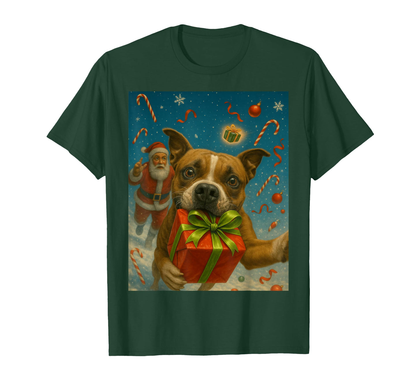 Christmas Pitbull Shirt - Funny Dog Selfie & Santa T-Shirt