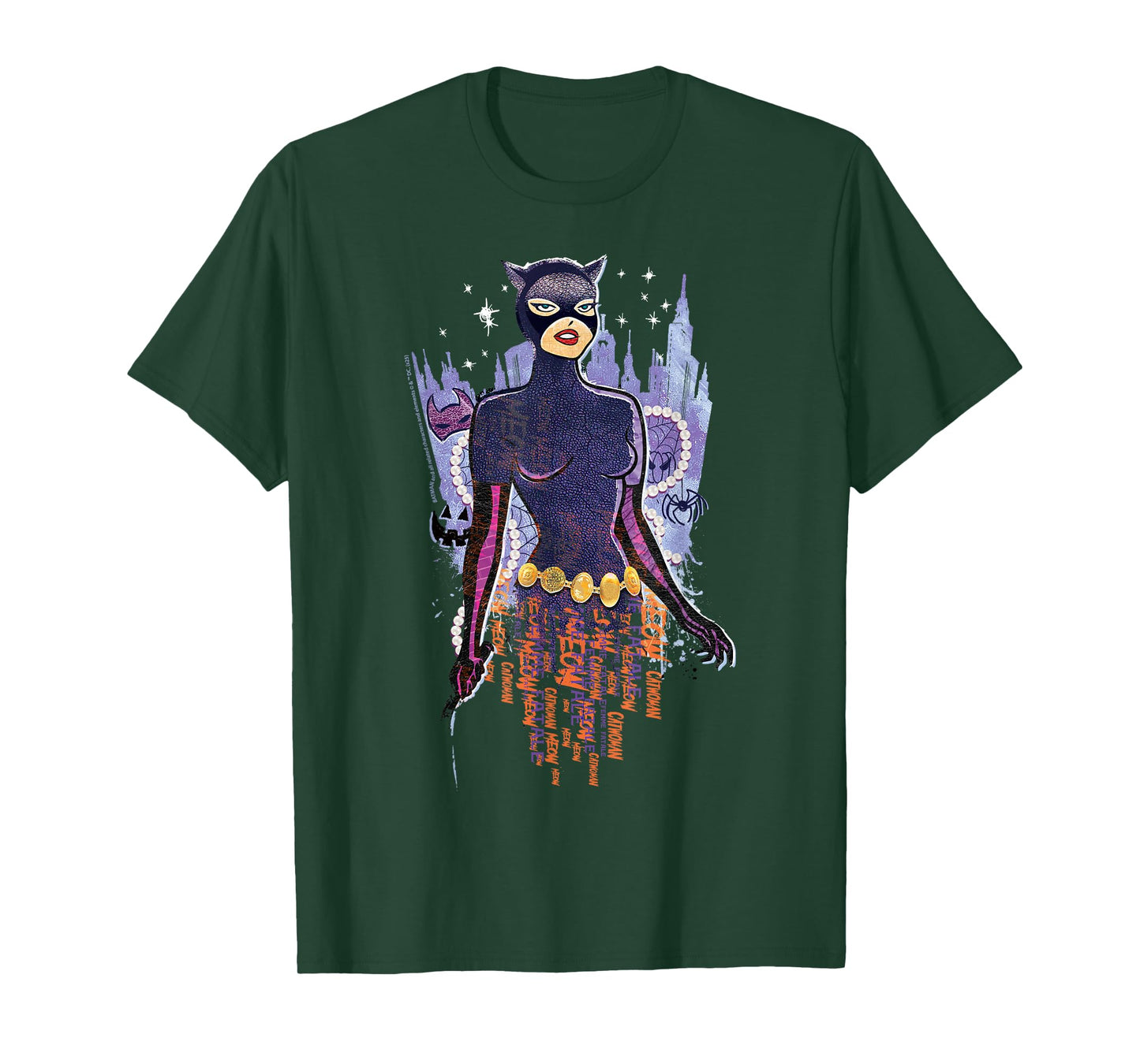 Batman Catwoman Gothic Gotham City Backdrop Halloween T-Shirt
