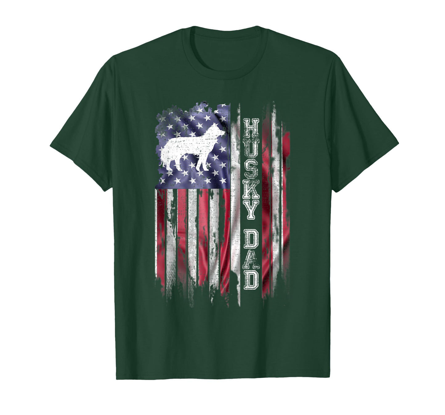 Vintage USA Flag Proud Siberian Husky Dog Dad Silhouette T-Shirt