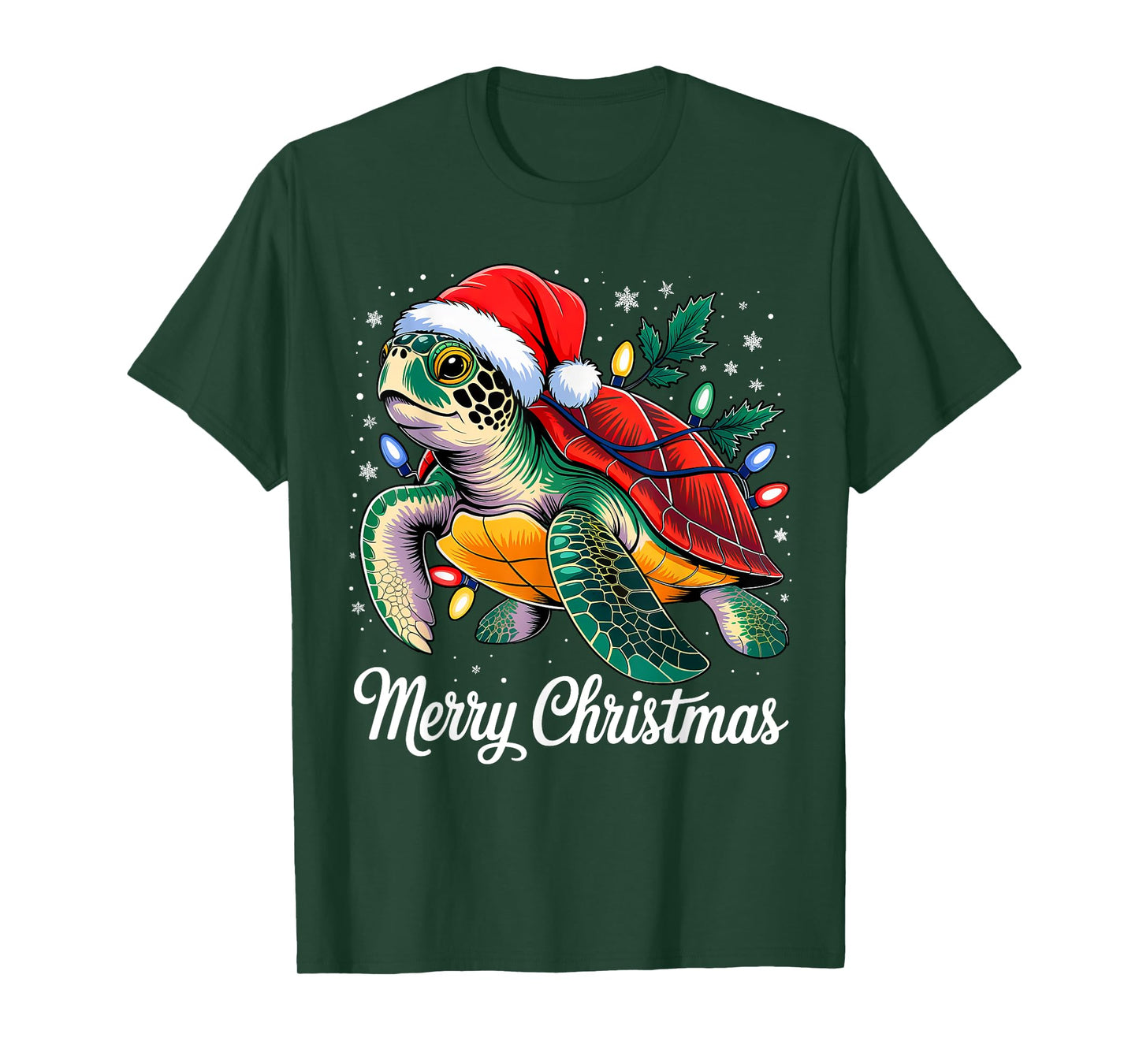 Turtle Santa Hat Merry Christmas Lights Xmas Holiday Costume T-Shirt