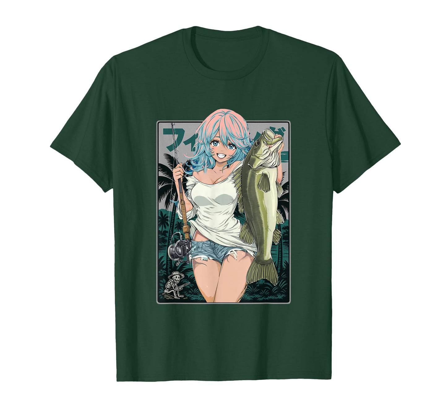 Sexy Anime Girl japanese Fisherman Girl Fishing Bass T-Shirt