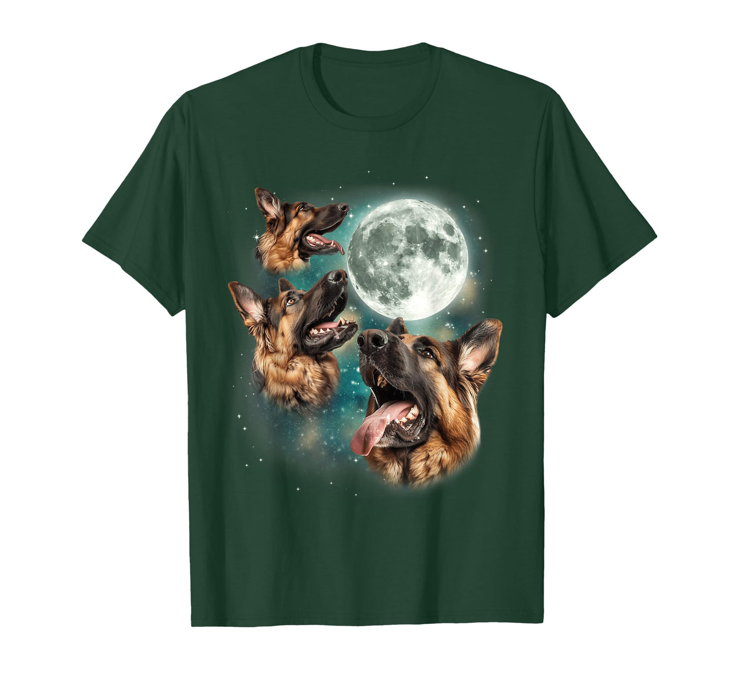 Three German Shepherd Moon | Funny Howling Dogs Canine Meme T-Shirt
